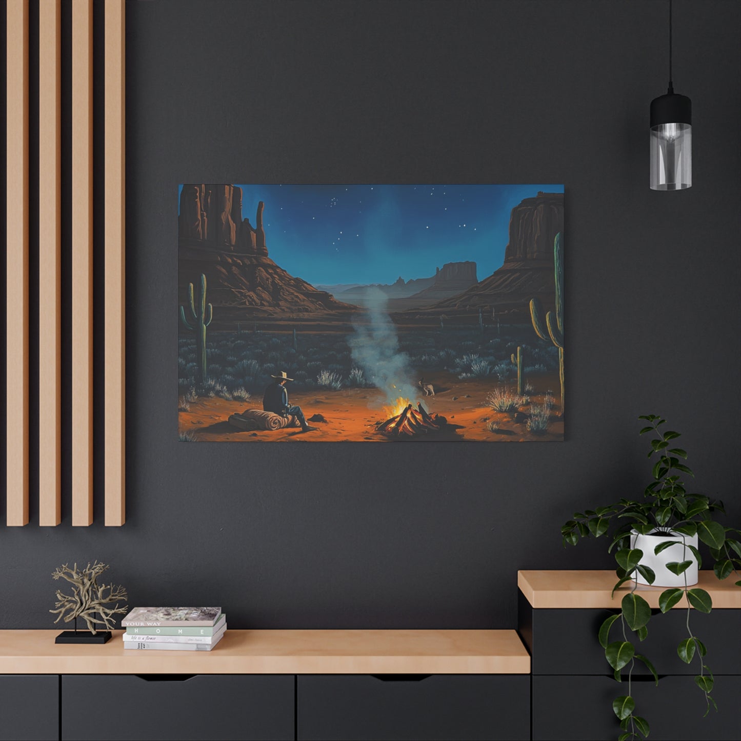 Moonlit Cowboy Campfire Canvas