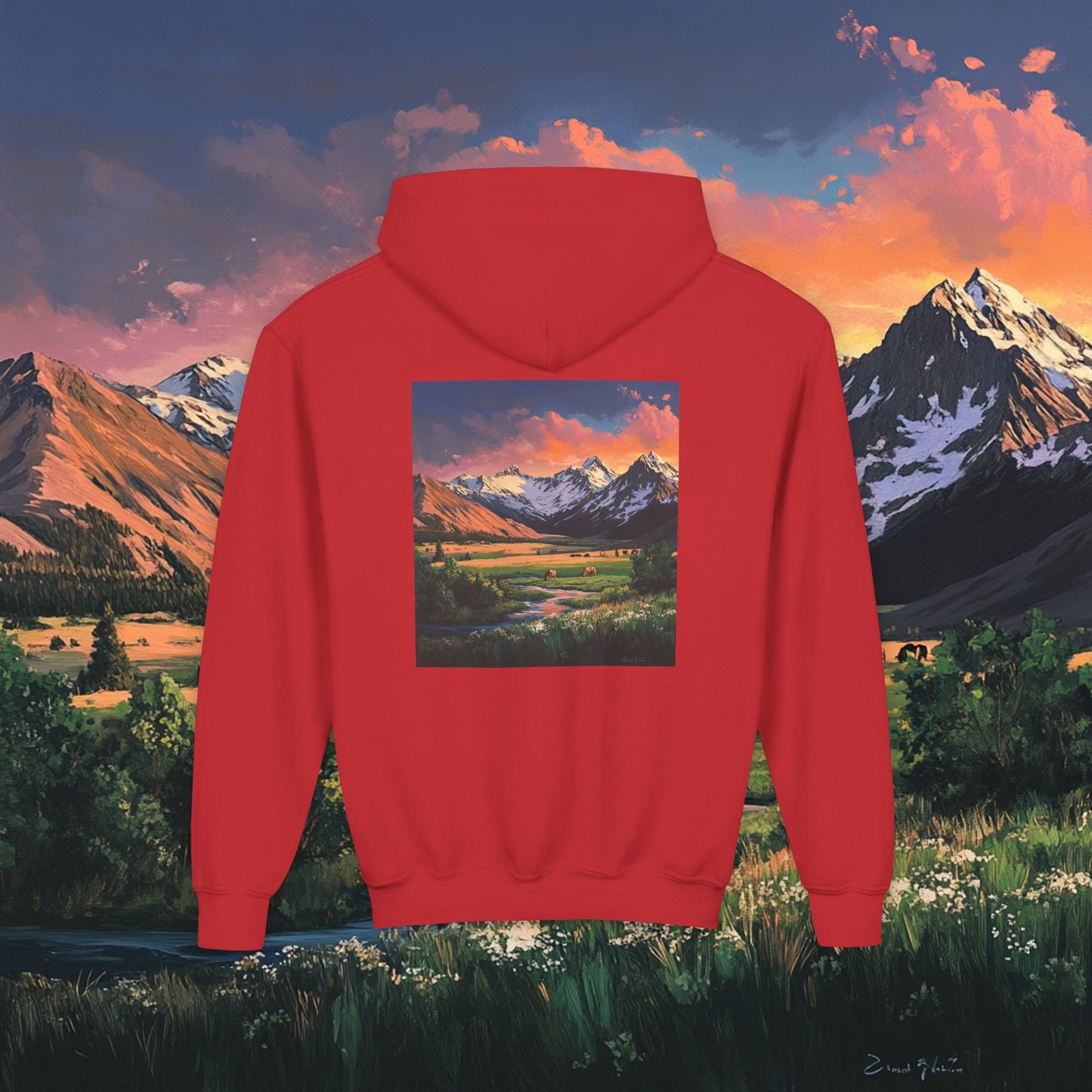 Horse Valley Sunset Kids Hoodie