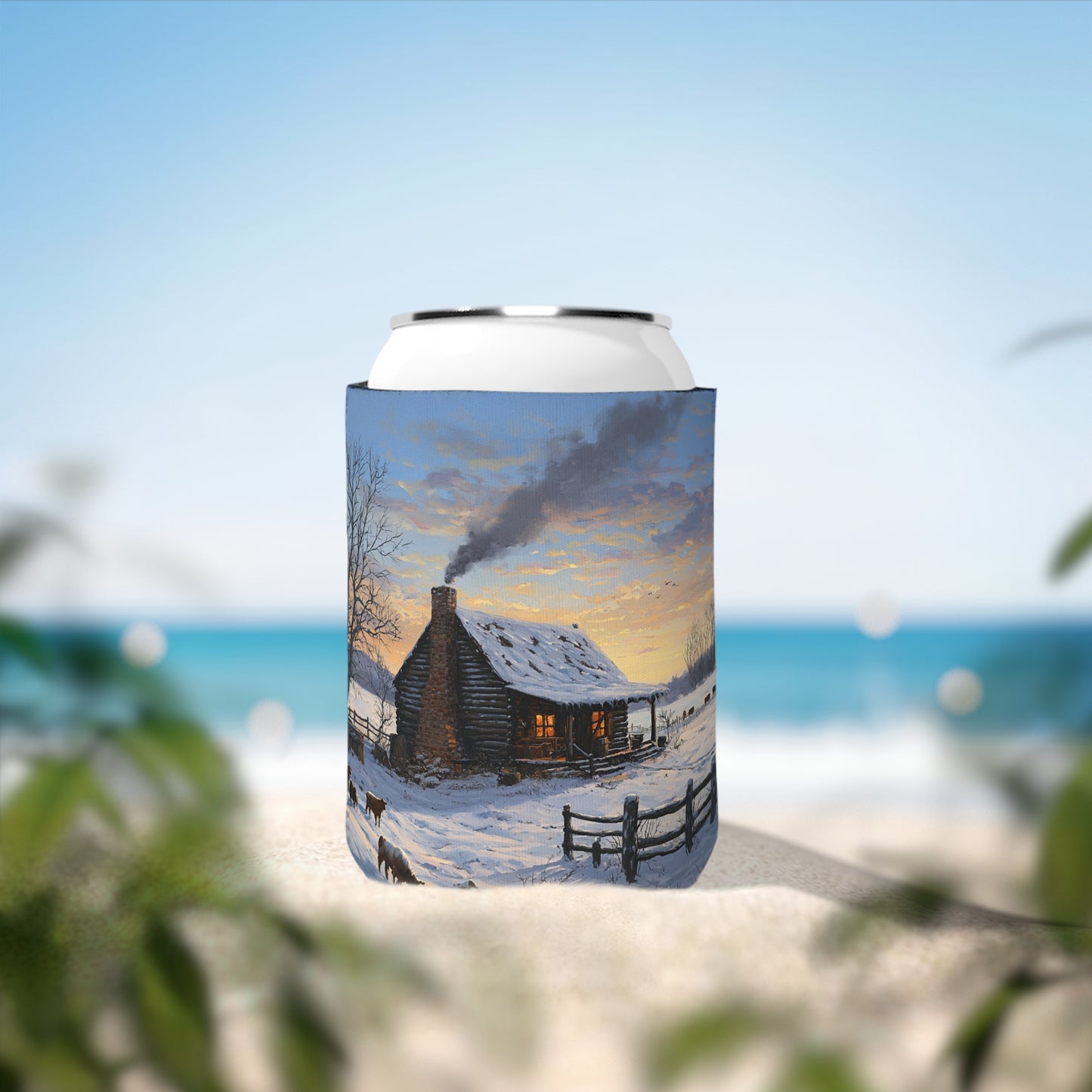 Winter Cabin Koozie