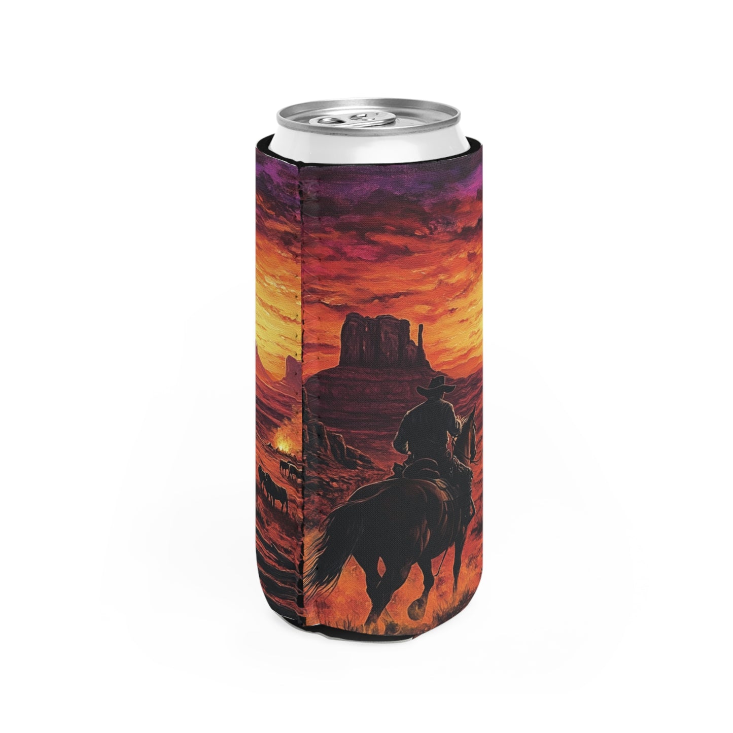 Cowboy Sunset Slim Can Koozie