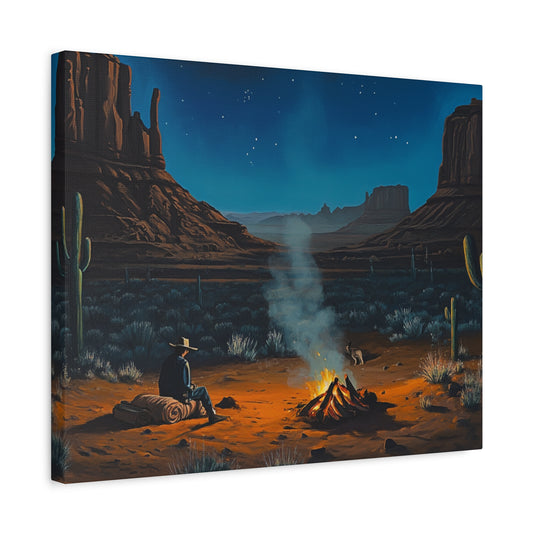Moonlit Cowboy Campfire Canvas