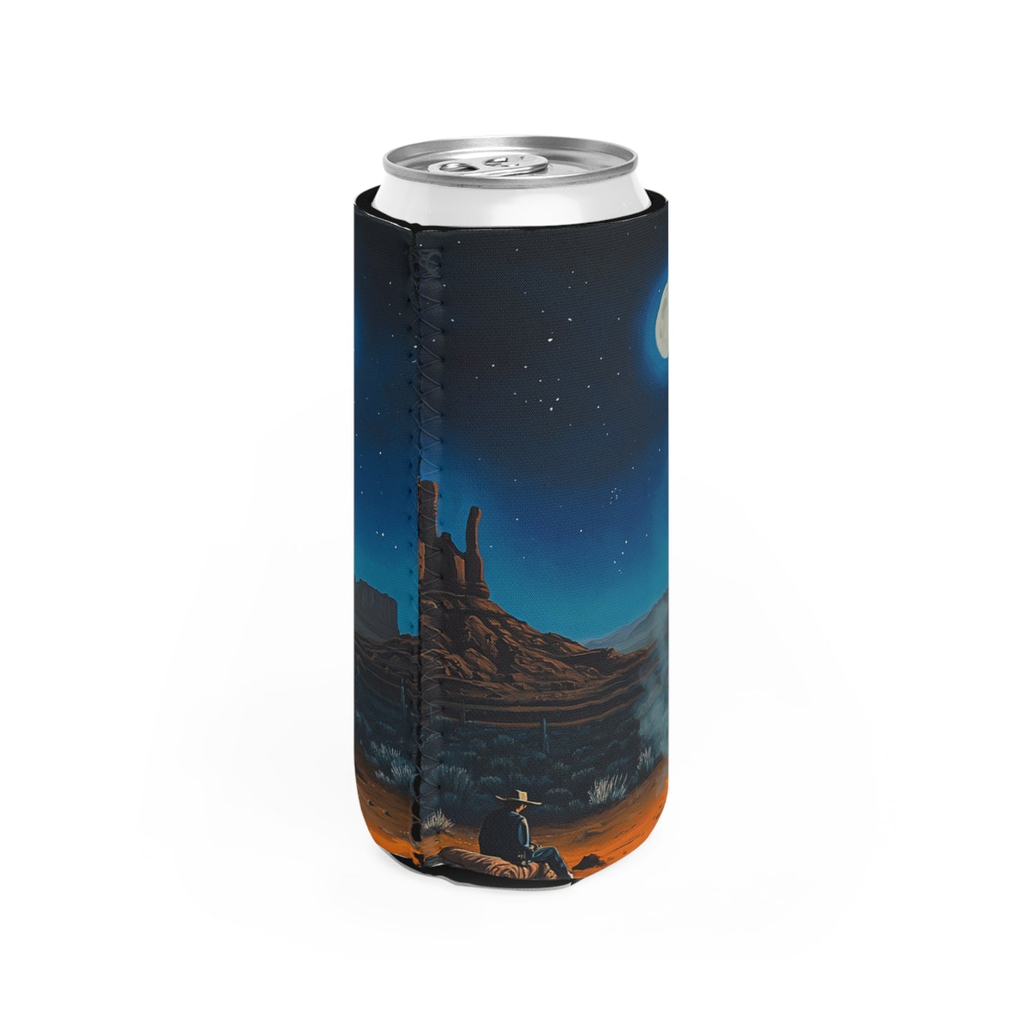 Moonlit Cowboy Campfire Slim Can Koozie