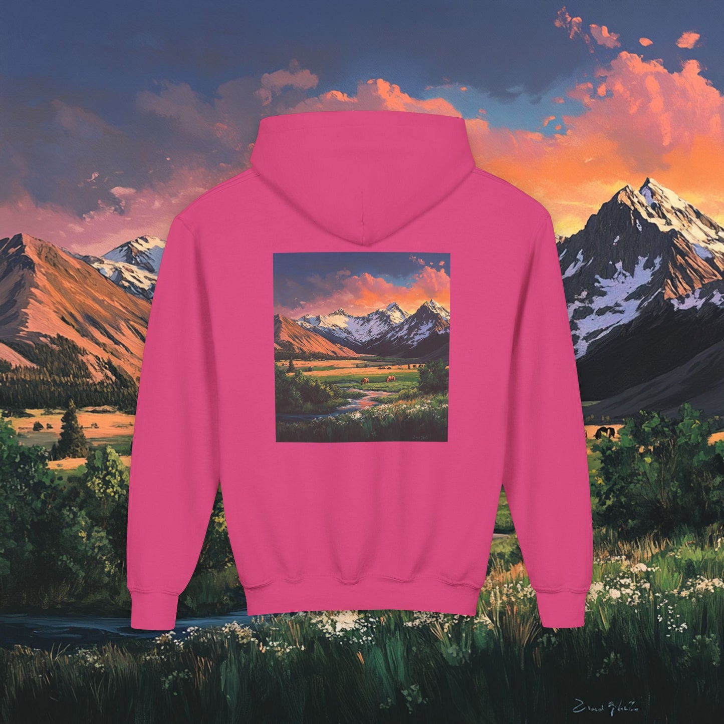 Horse Valley Sunset Kids Hoodie