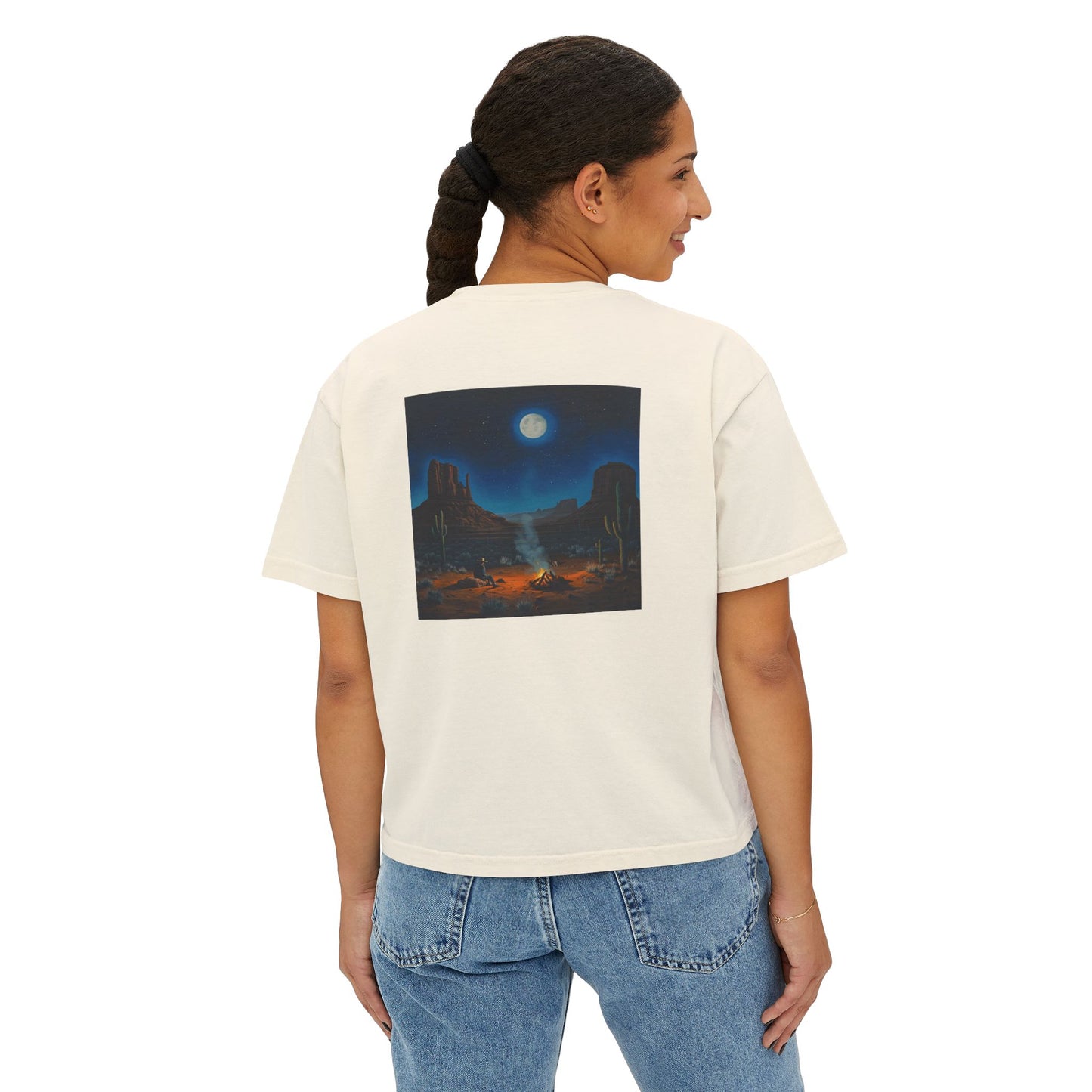Moonlit Cowboy Campfire Boxy Tee
