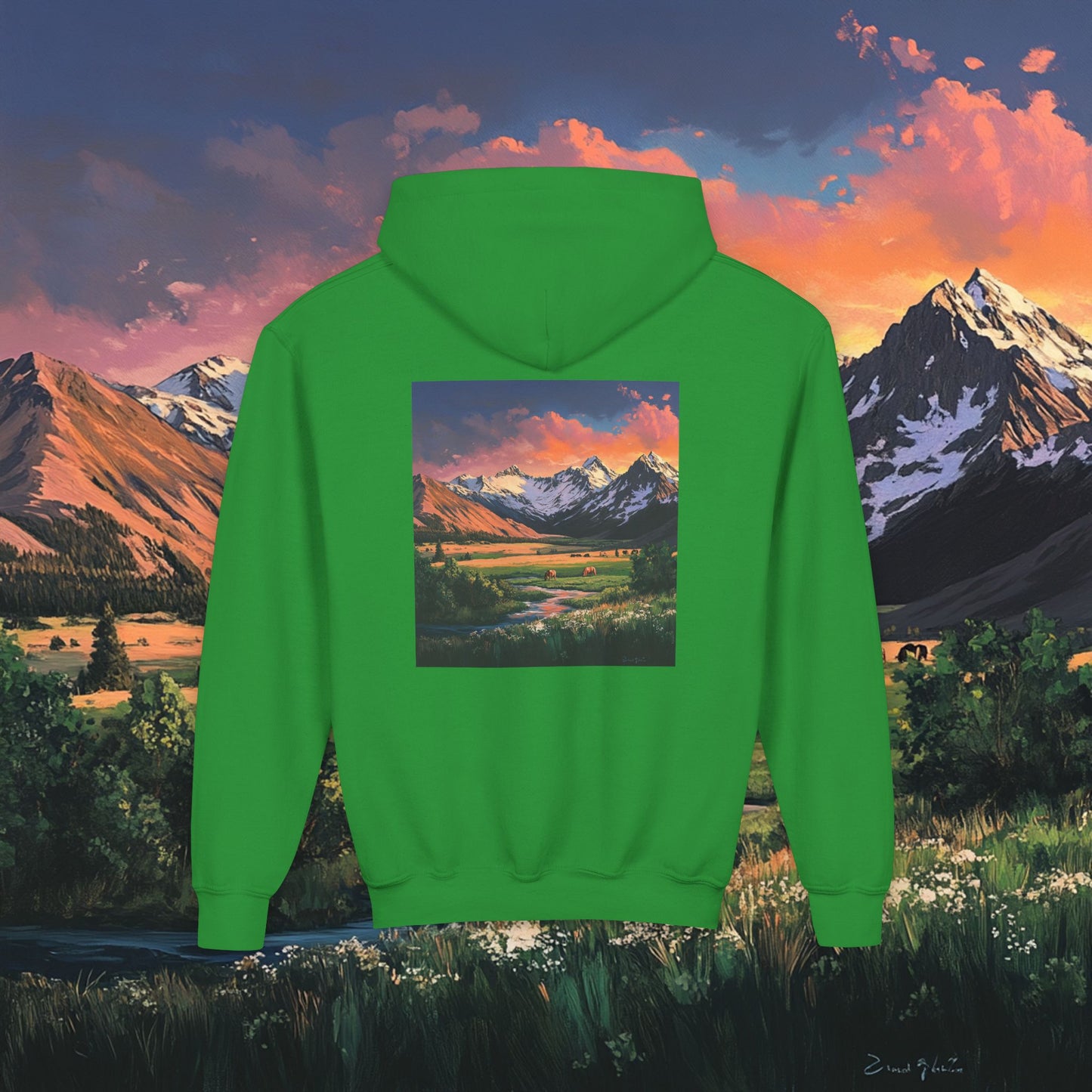 Horse Valley Sunset Kids Hoodie
