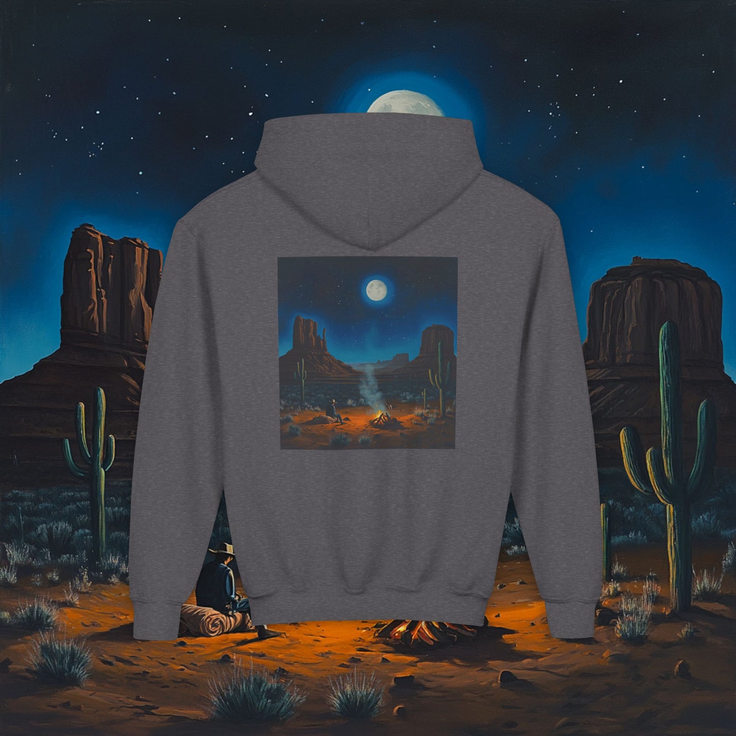 Moonlit Cowboy Campfire Kids Hoodie