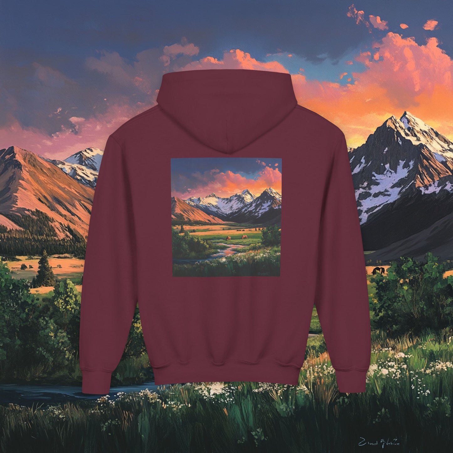Horse Valley Sunset Kids Hoodie
