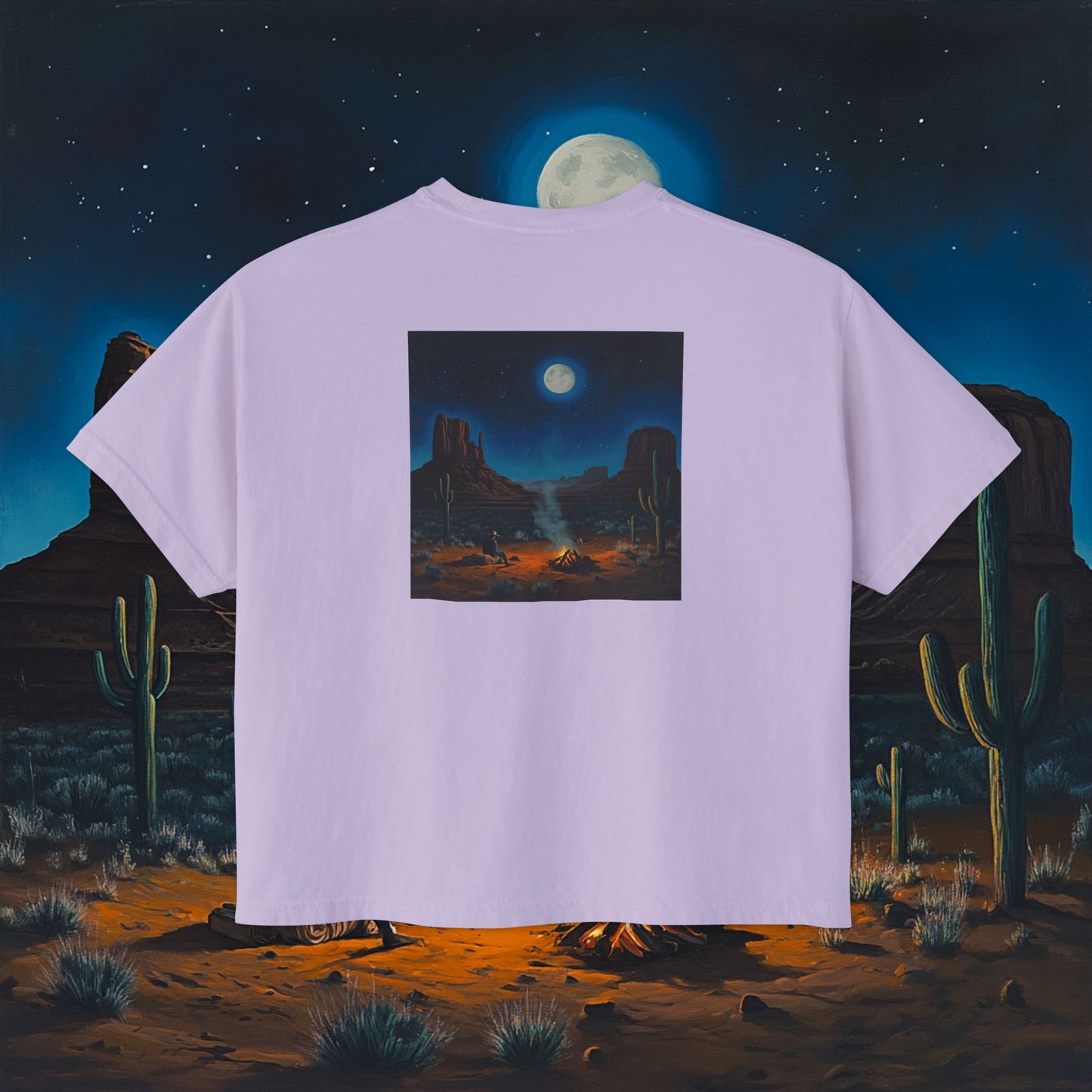 Moonlit Cowboy Campfire Boxy Tee