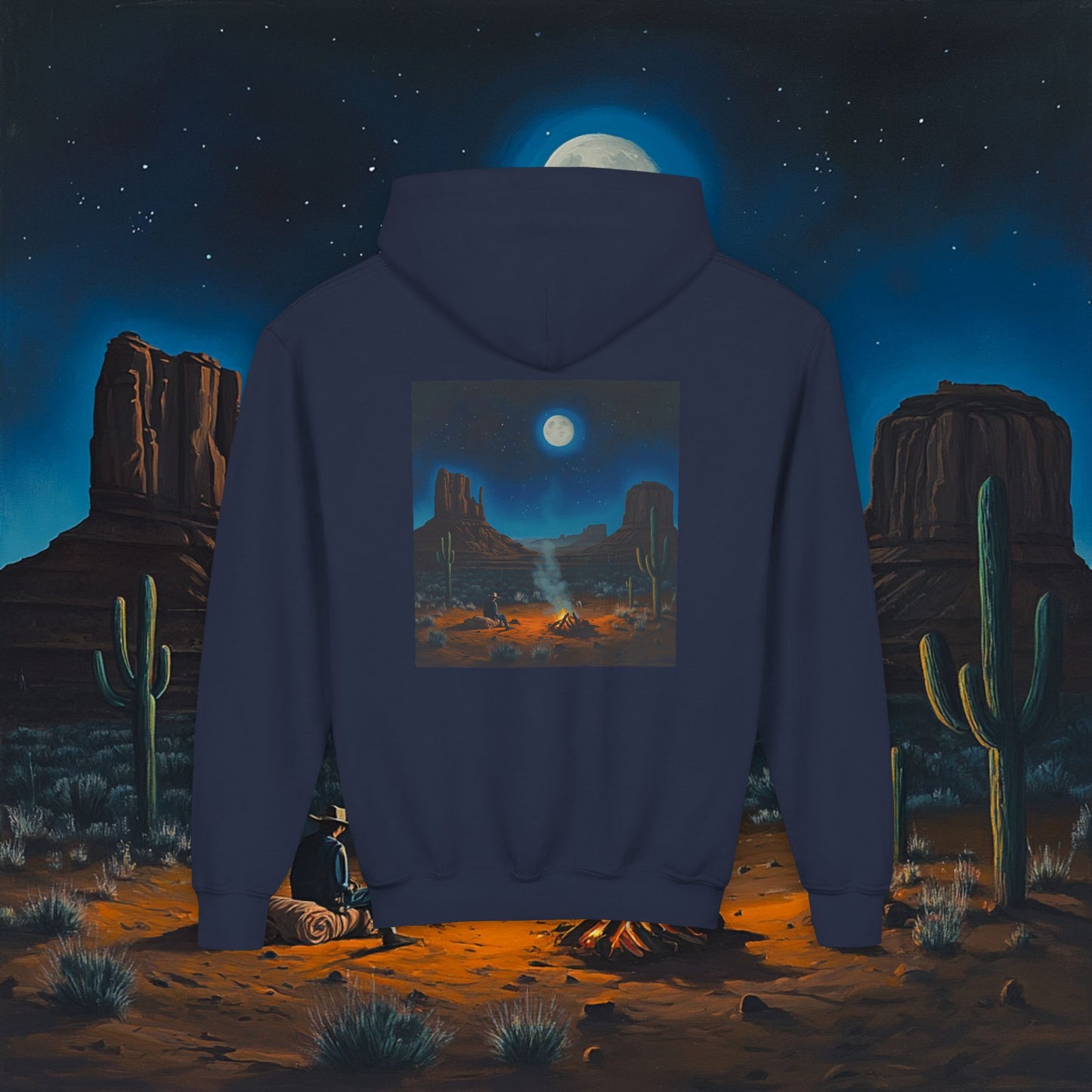 Moonlit Cowboy Campfire Kids Hoodie