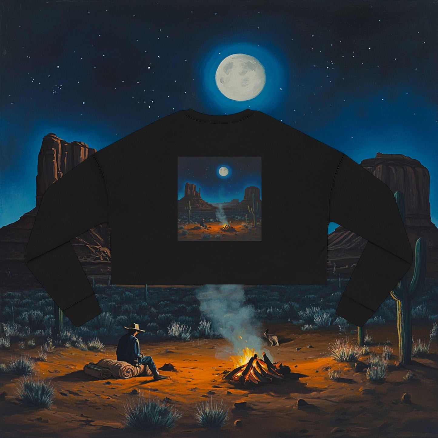 Moonlit Cowboy Campfire Crop Sweatshirt