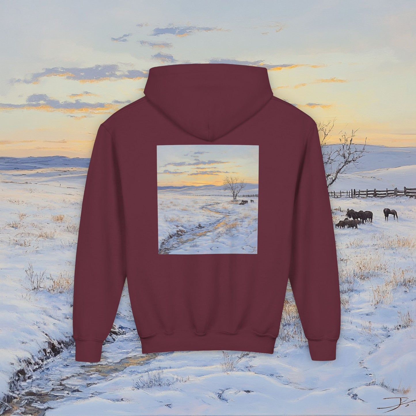 Winter Western Plains Kids Hoodie