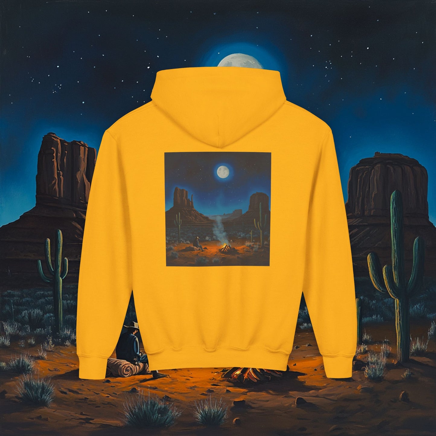 Moonlit Cowboy Campfire Kids Hoodie