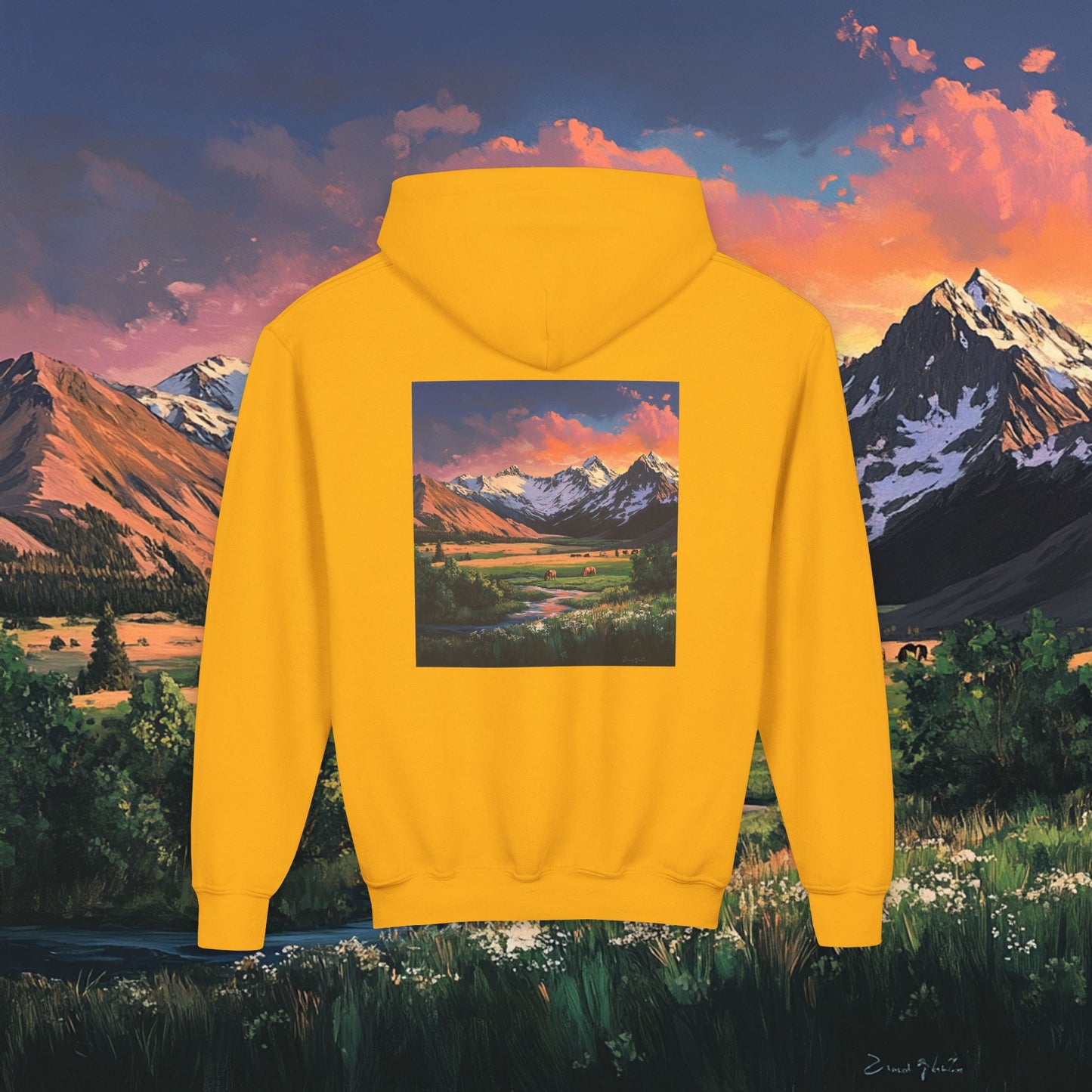 Horse Valley Sunset Kids Hoodie