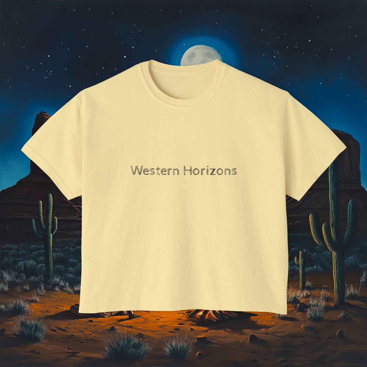 Moonlit Cowboy Campfire Boxy Tee