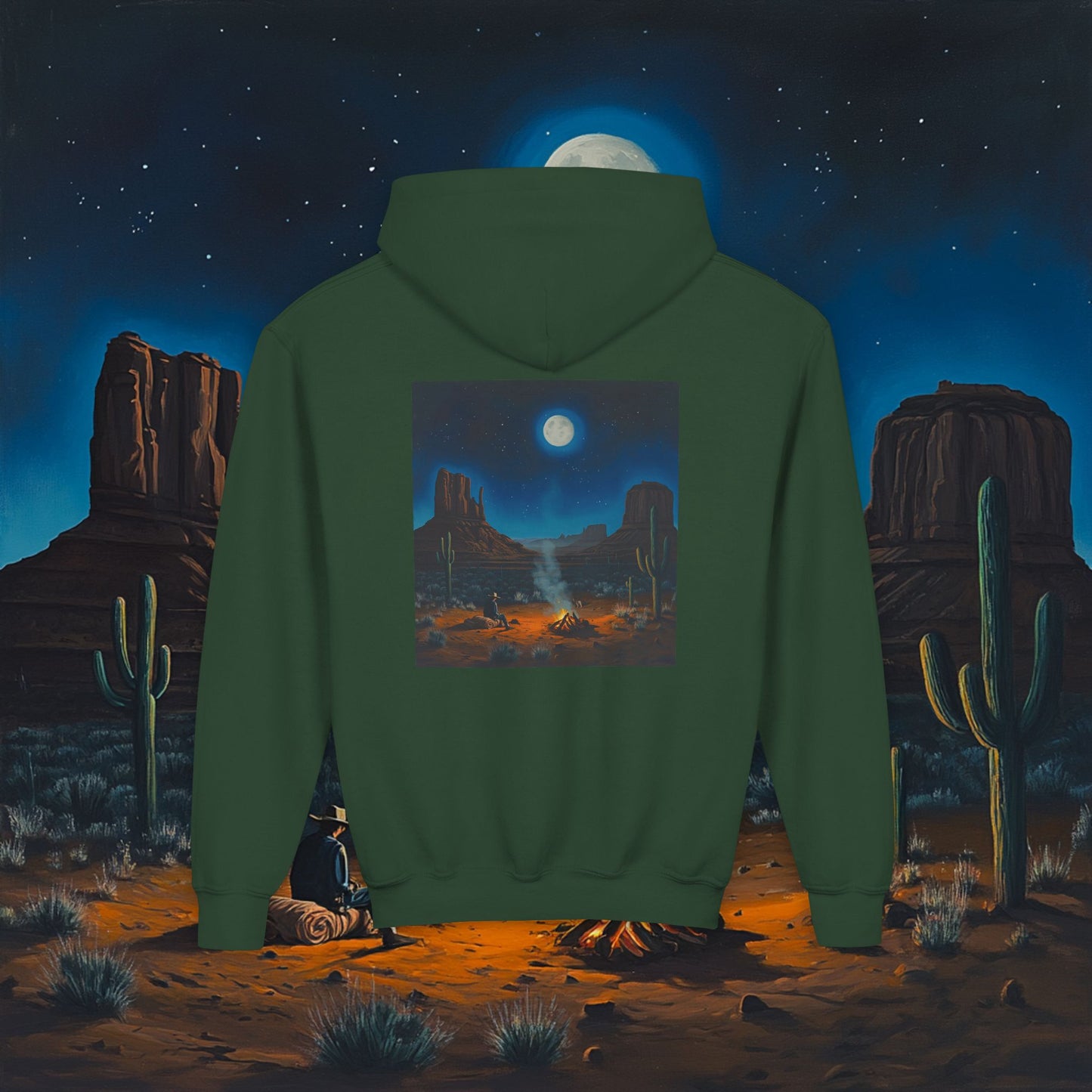 Moonlit Cowboy Campfire Kids Hoodie