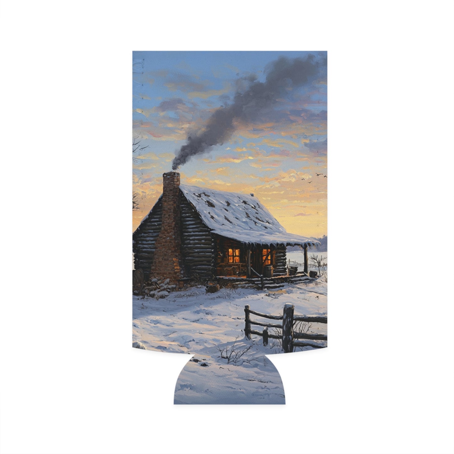 Winter Cabin Slim Can Koozie