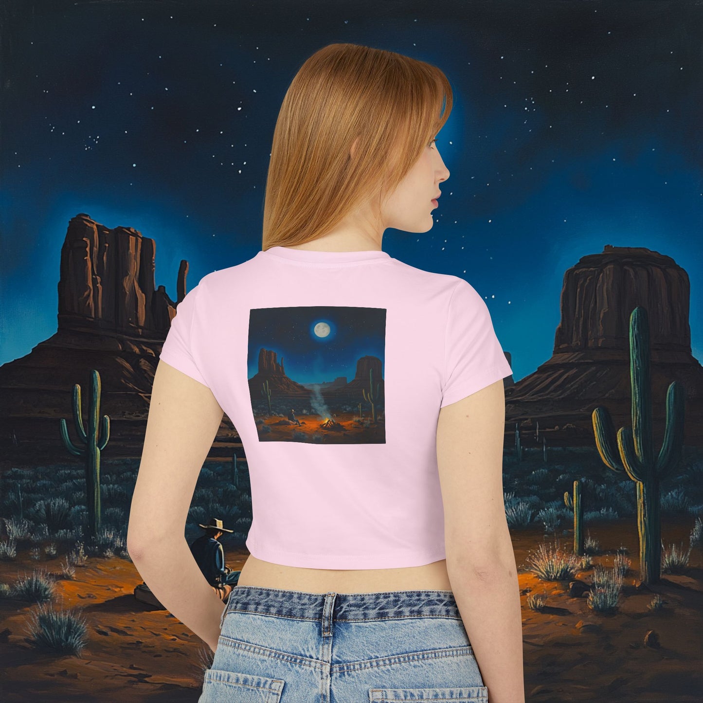 Moonlit Cowboy Campfire Crop Top