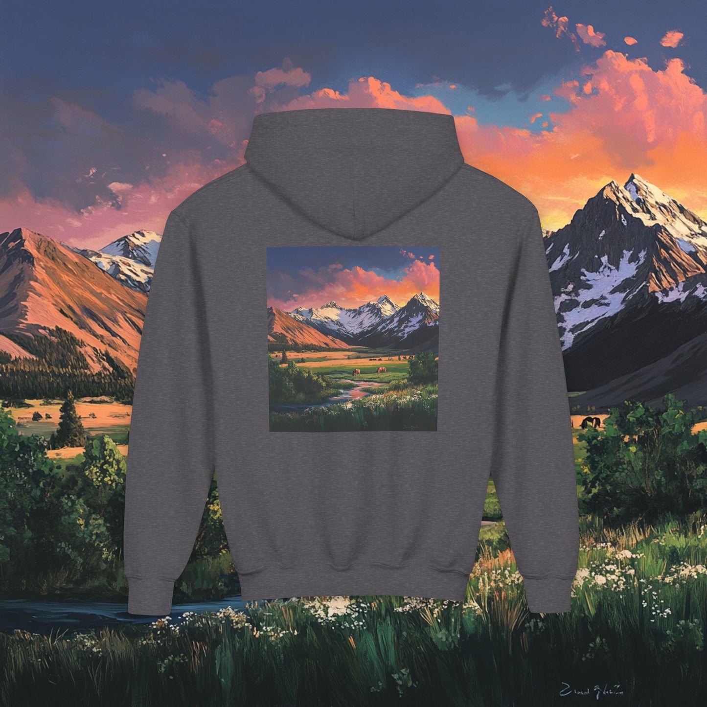 Horse Valley Sunset Kids Hoodie