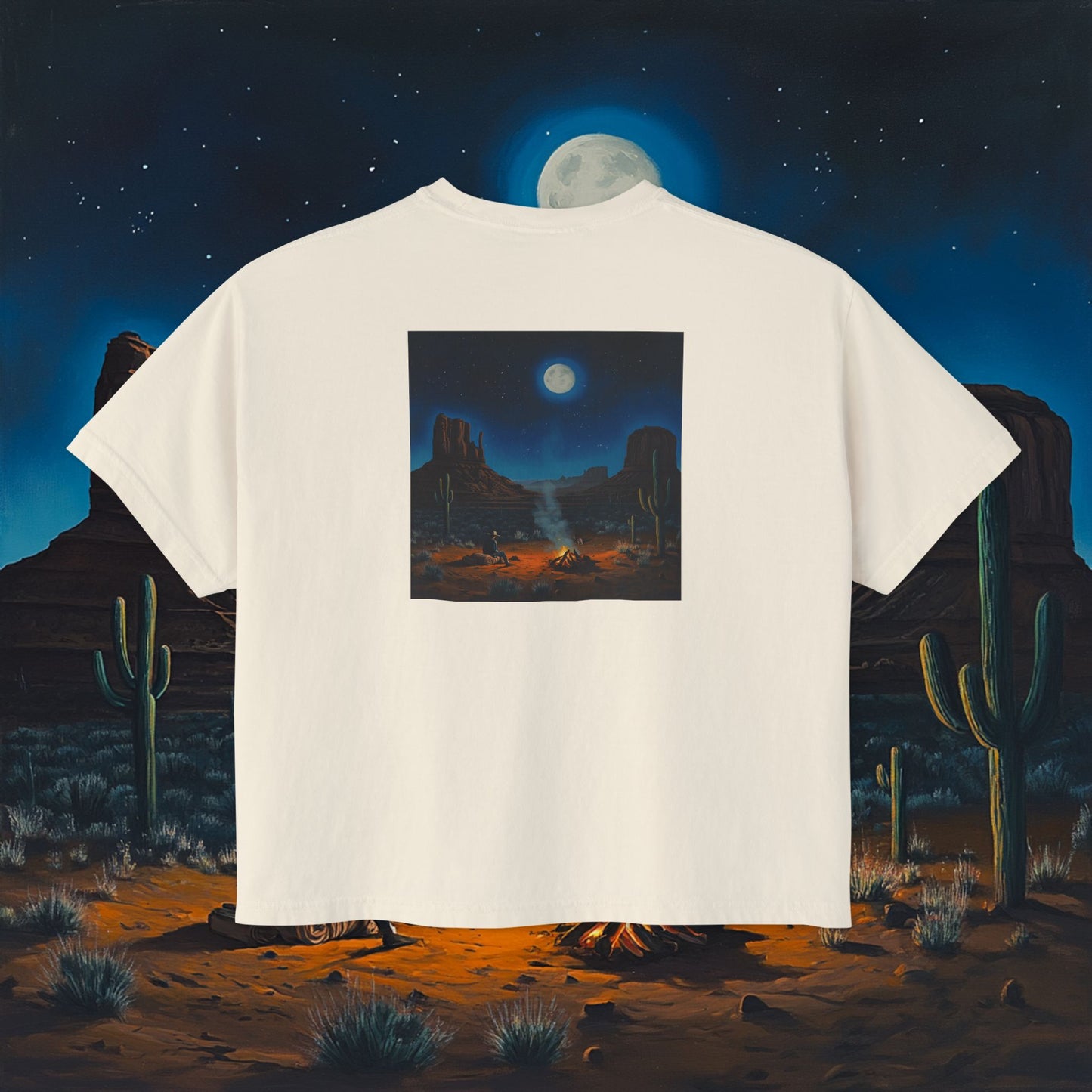 Moonlit Cowboy Campfire Boxy Tee