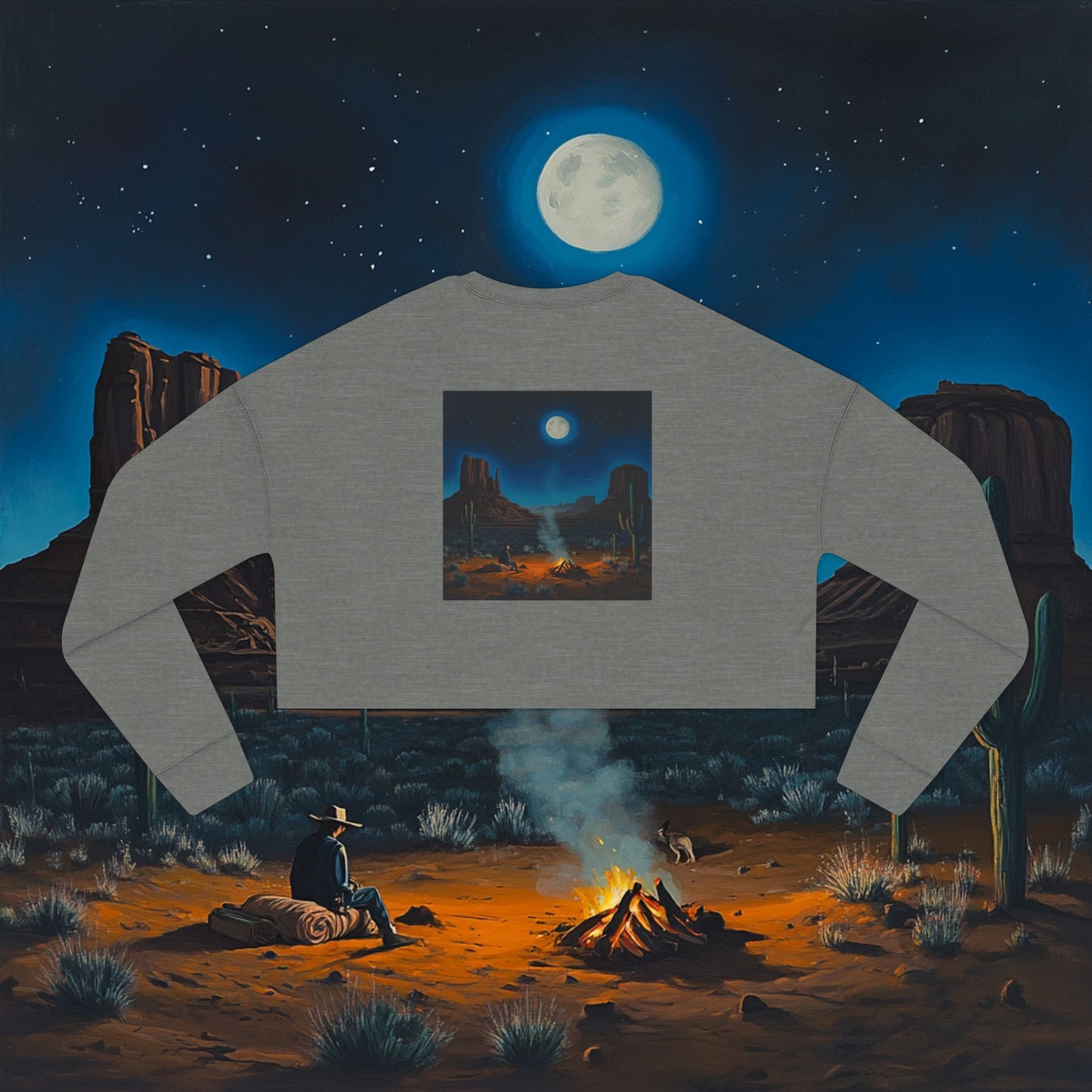 Moonlit Cowboy Campfire Crop Sweatshirt