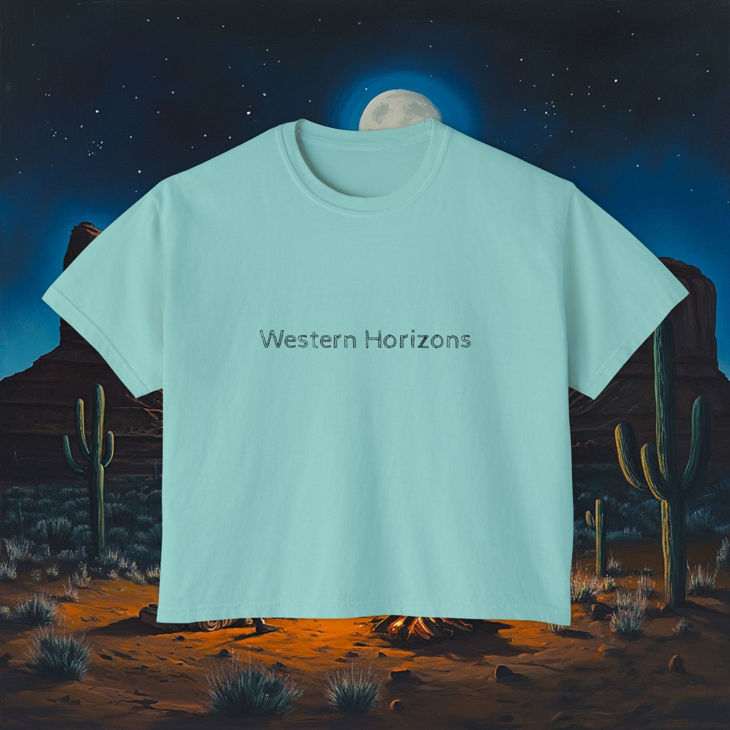 Moonlit Cowboy Campfire Boxy Tee