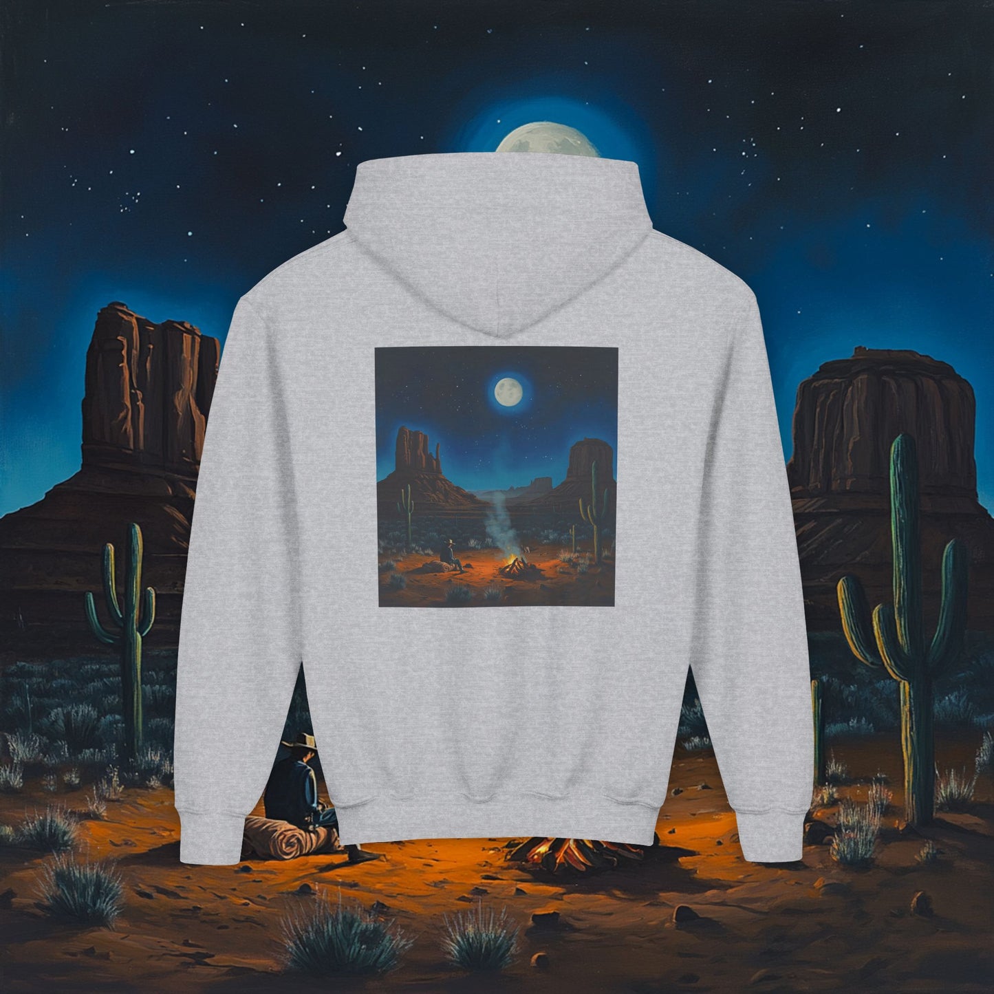 Moonlit Cowboy Campfire Kids Hoodie