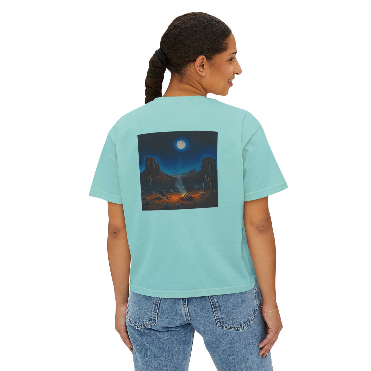 Moonlit Cowboy Campfire Boxy Tee