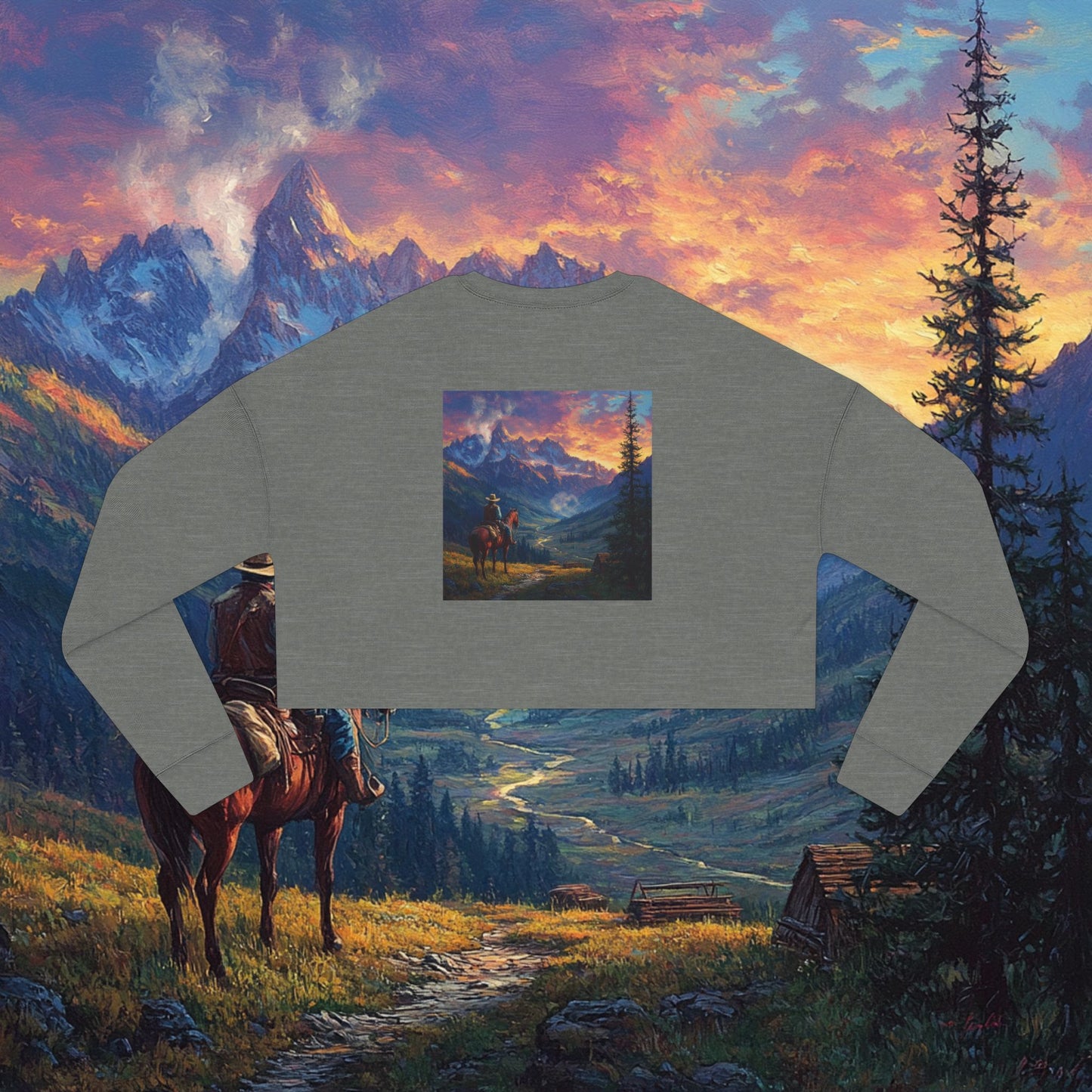 Rocky Mountain Cowboy Crop Sweatshirt