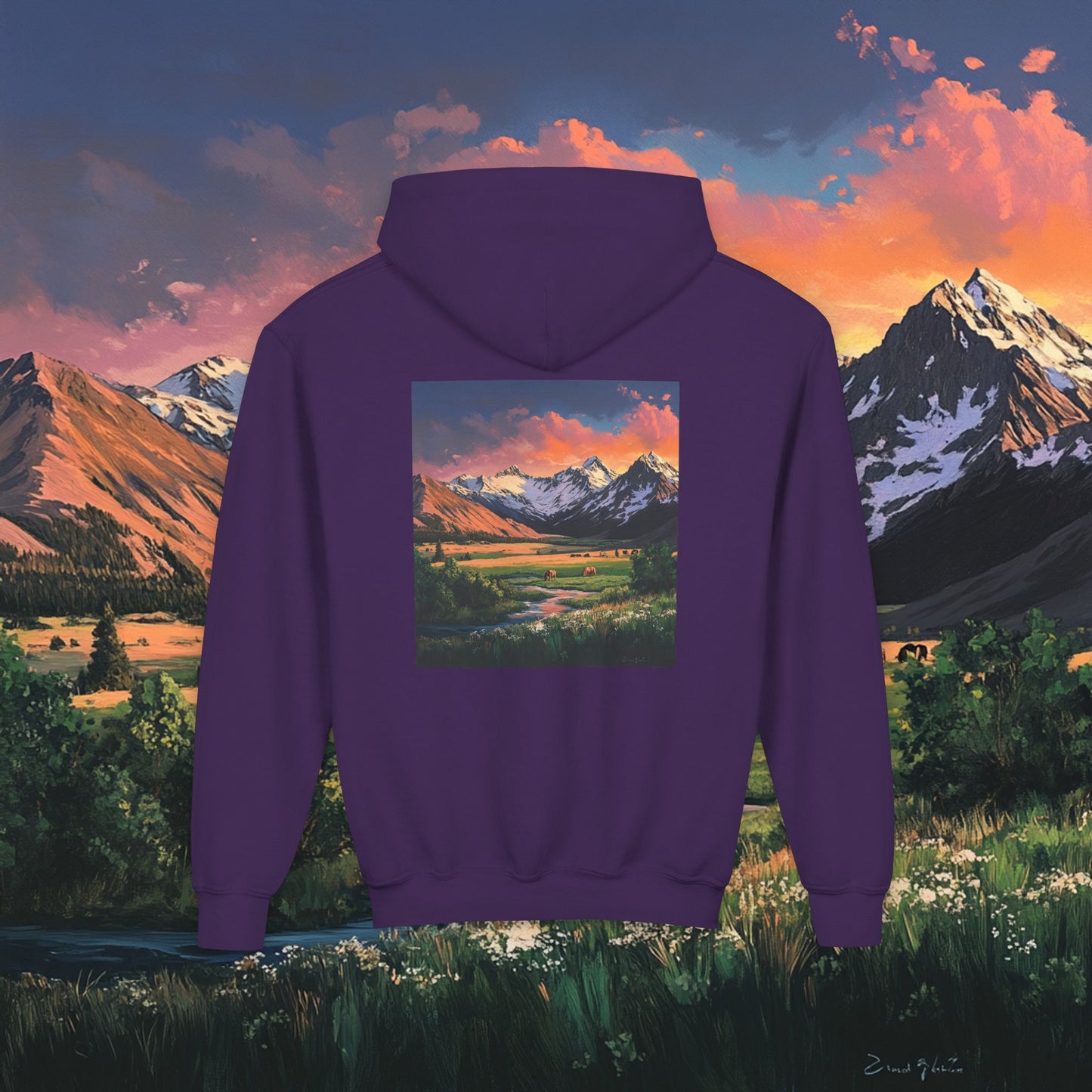 Horse Valley Sunset Kids Hoodie