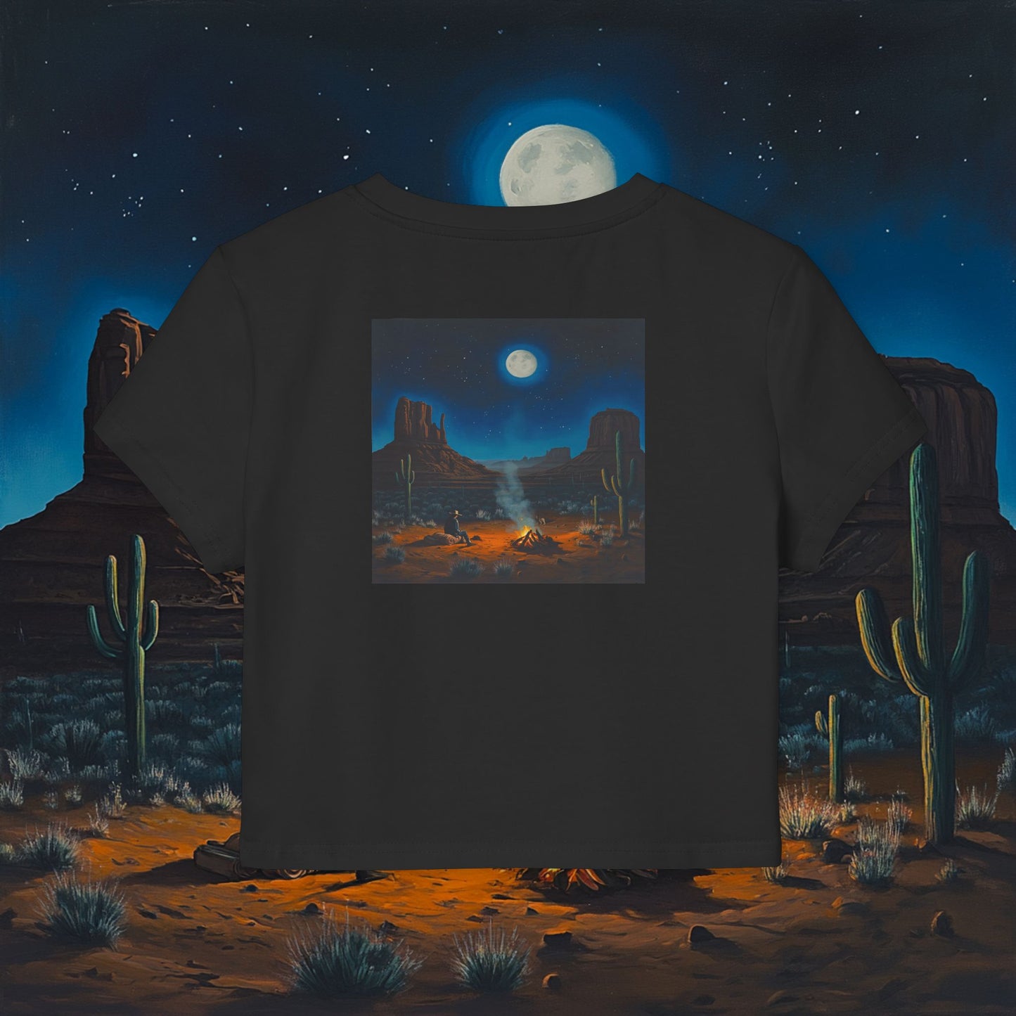 Moonlit Cowboy Campfire Crop Top