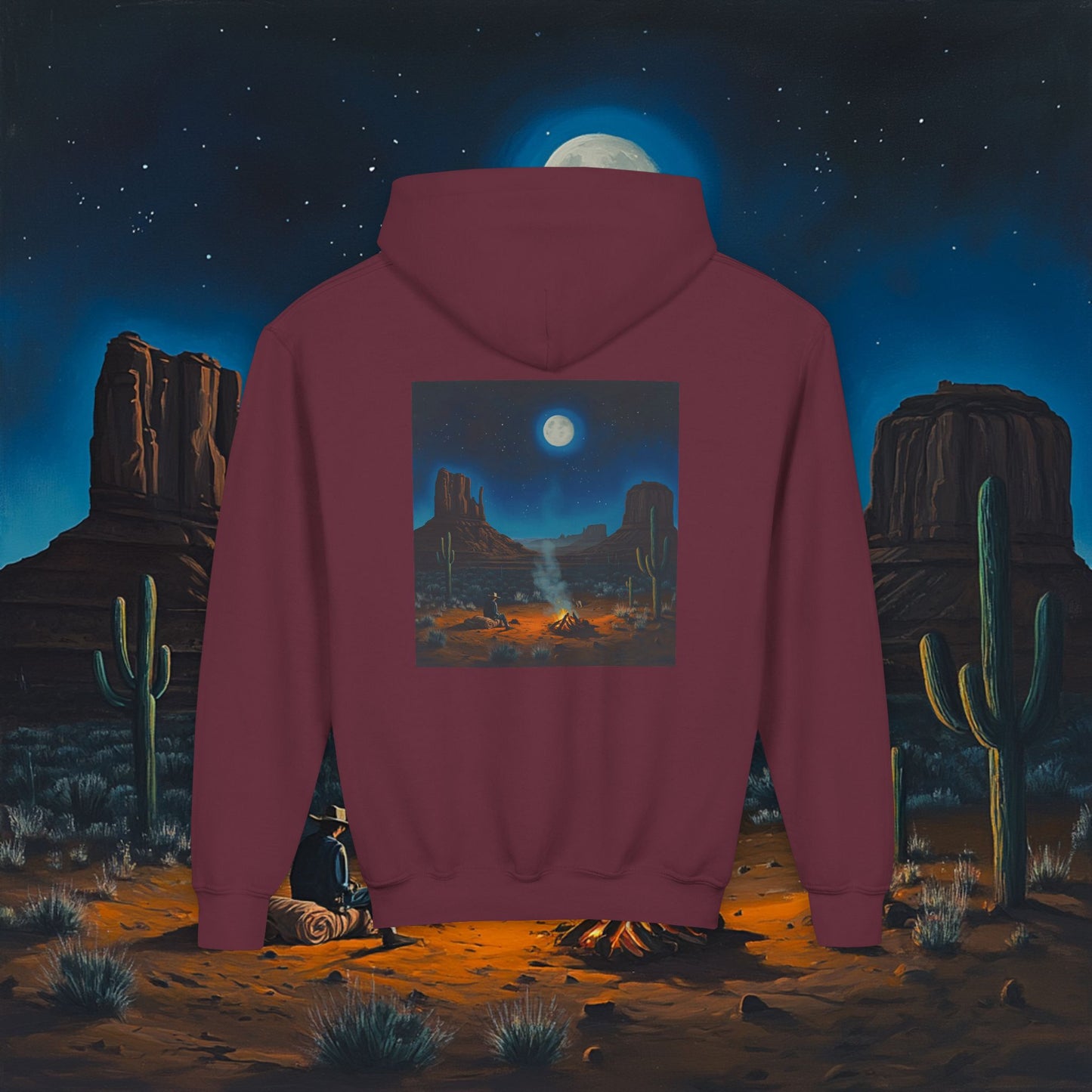 Moonlit Cowboy Campfire Kids Hoodie
