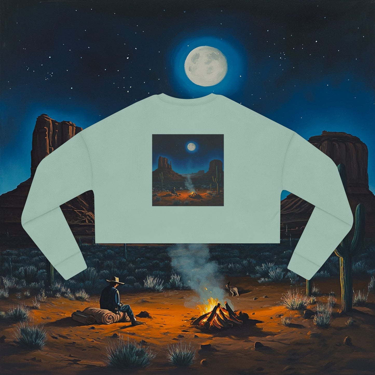 Moonlit Cowboy Campfire Crop Sweatshirt