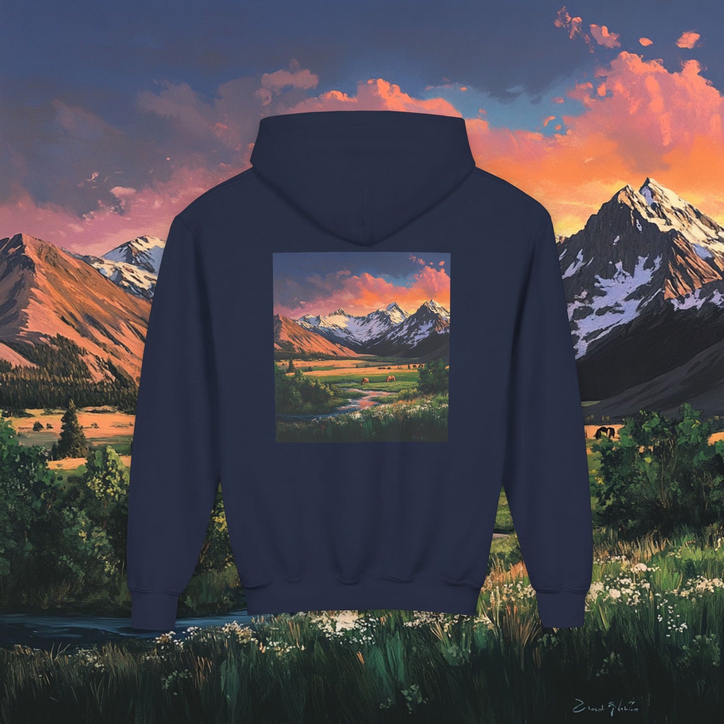 Horse Valley Sunset Kids Hoodie