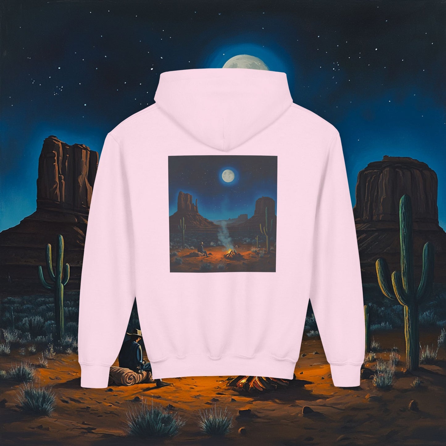 Moonlit Cowboy Campfire Kids Hoodie