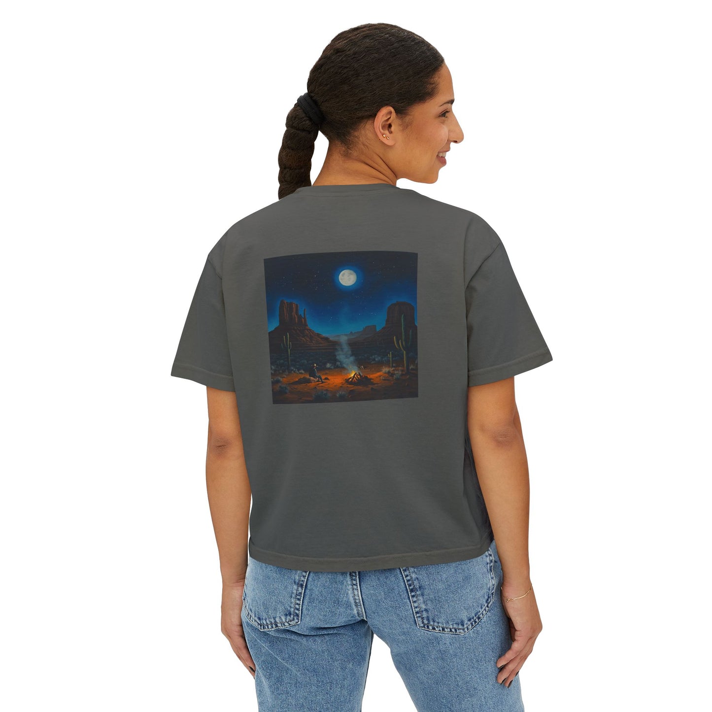 Moonlit Cowboy Campfire Boxy Tee