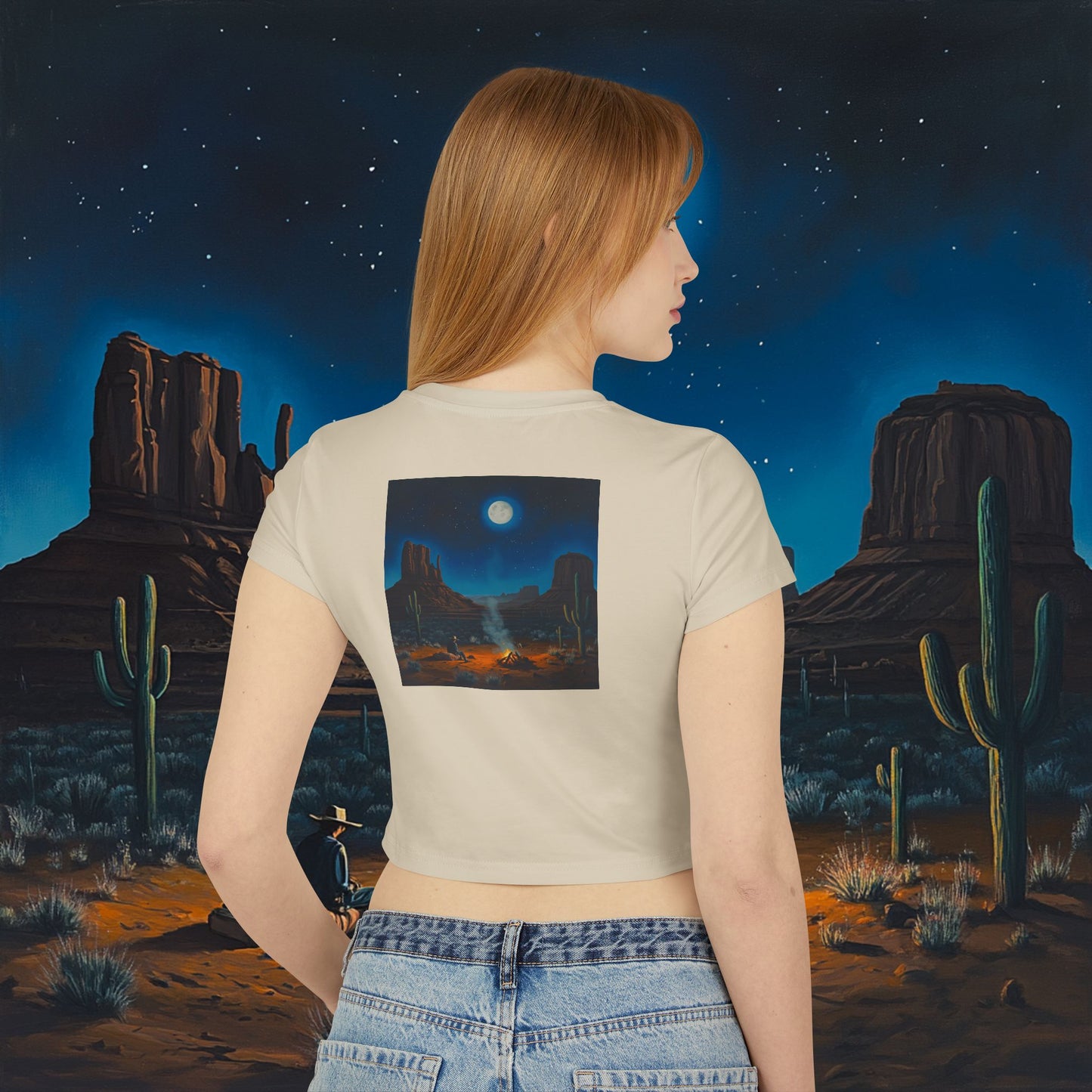 Moonlit Cowboy Campfire Crop Top