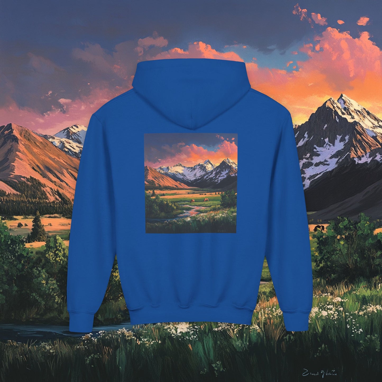 Horse Valley Sunset Kids Hoodie