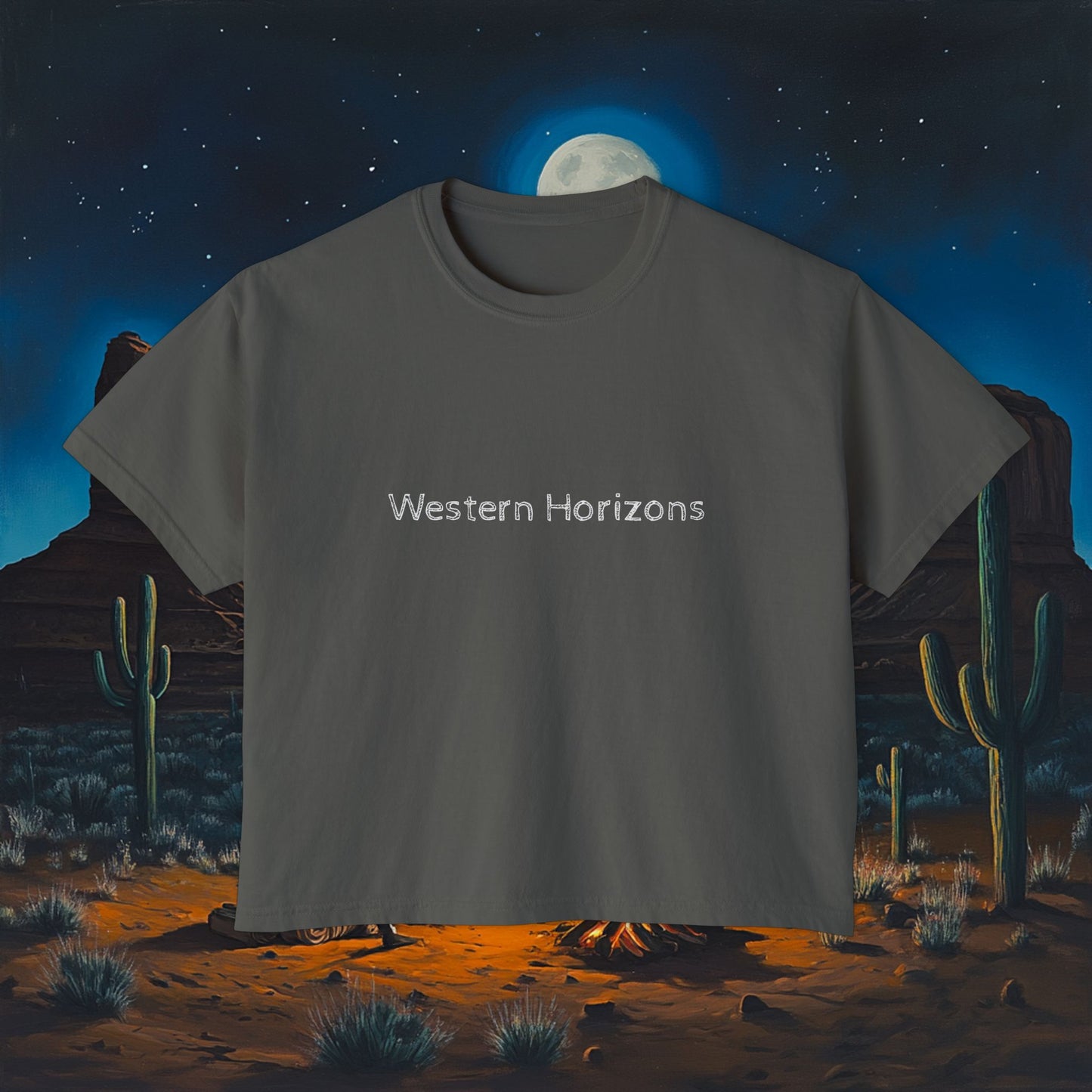 Moonlit Cowboy Campfire Boxy Tee