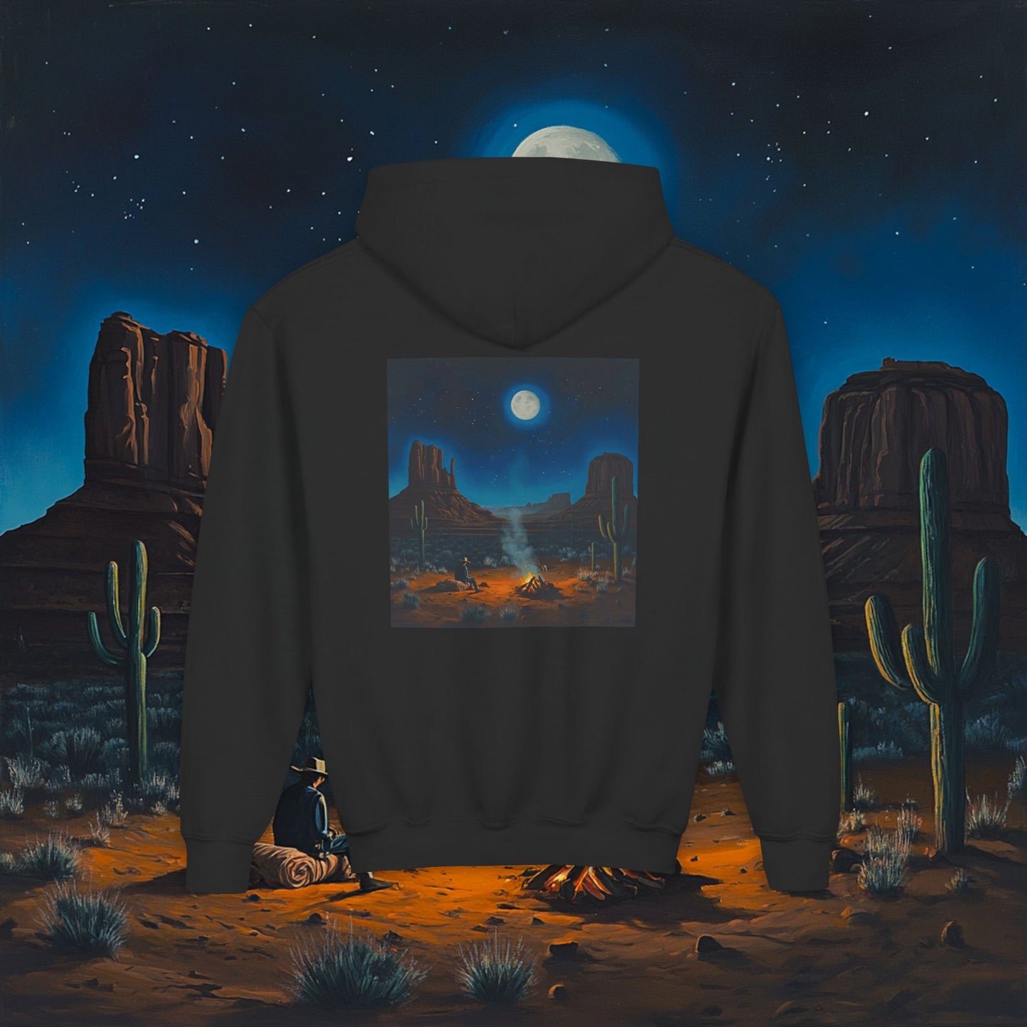 Moonlit Cowboy Campfire Kids Hoodie