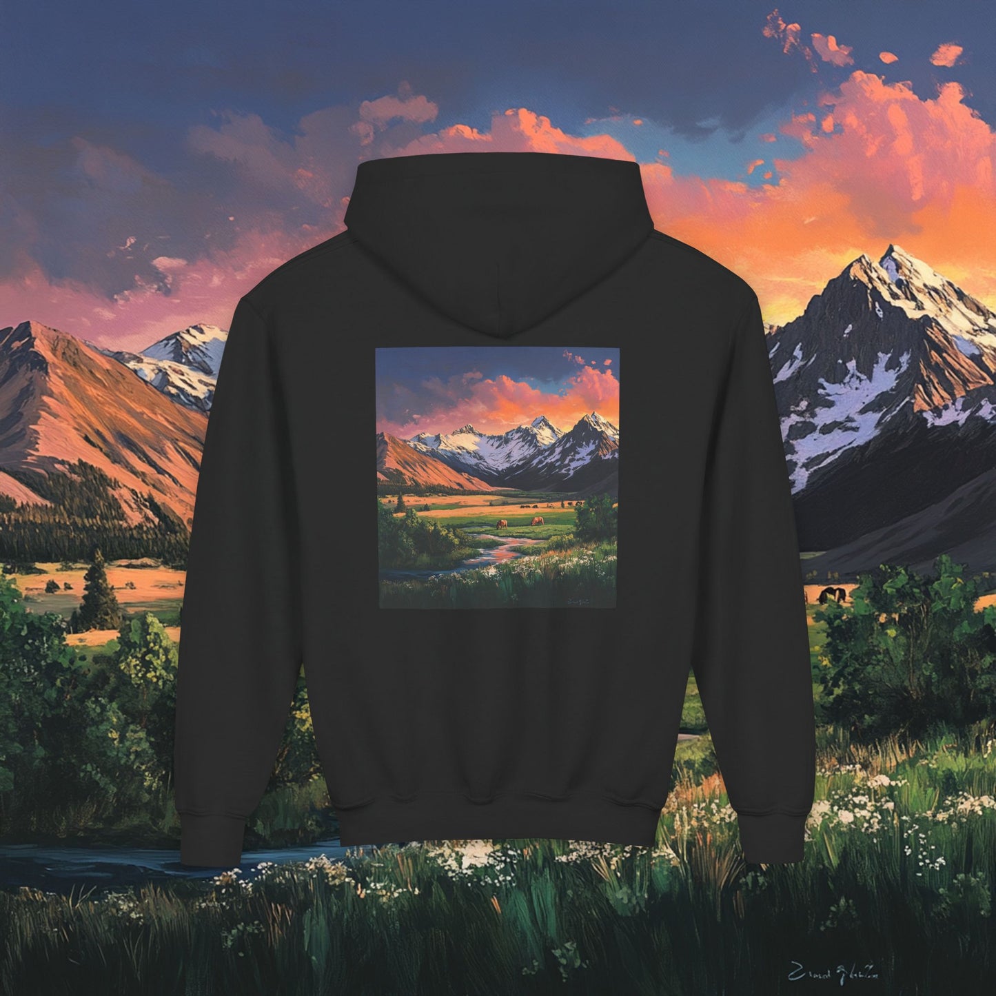 Horse Valley Sunset Kids Hoodie