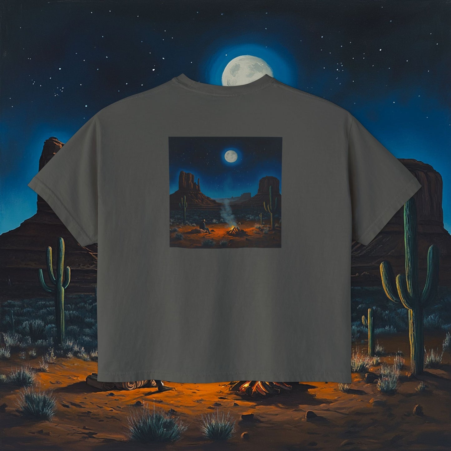 Moonlit Cowboy Campfire Boxy Tee