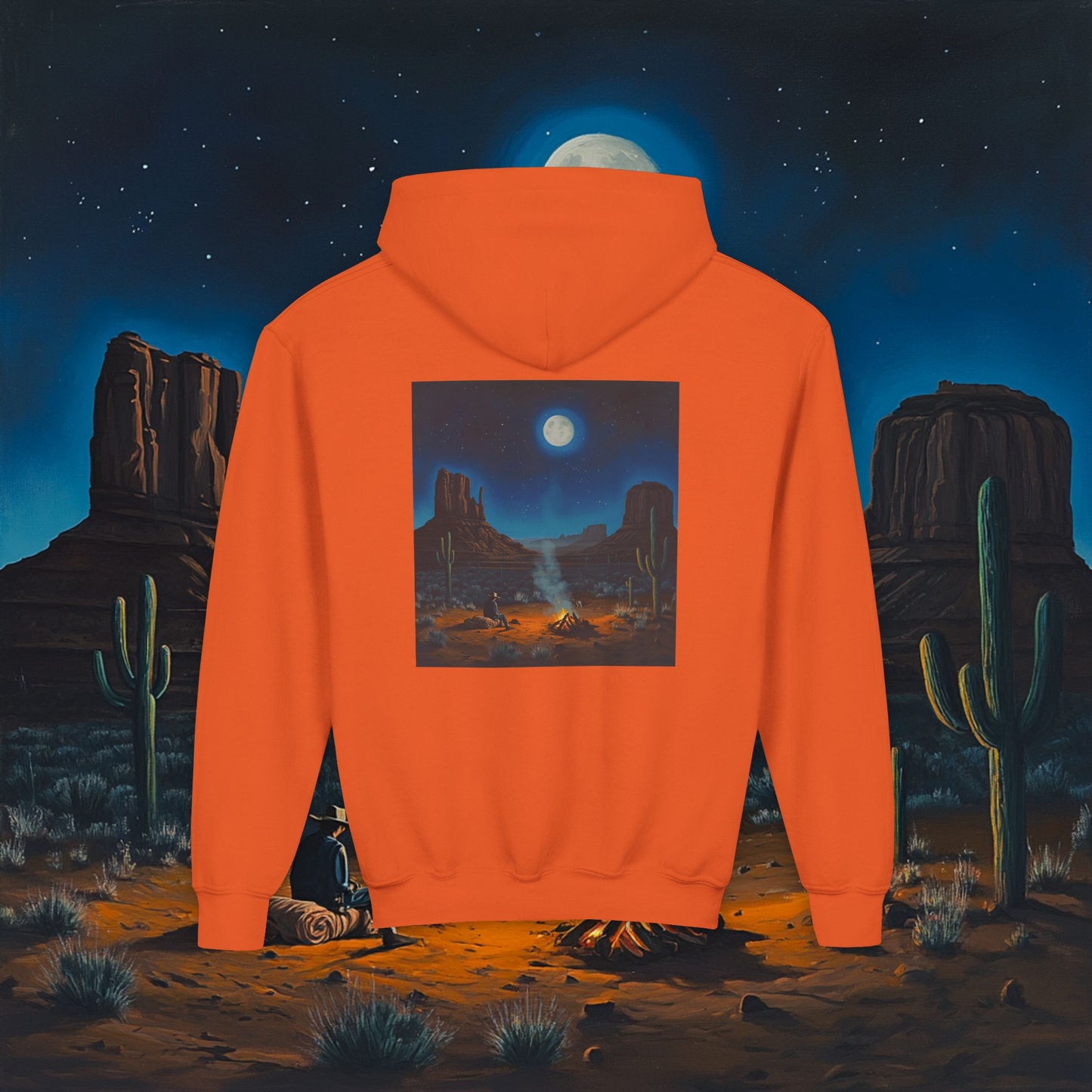 Moonlit Cowboy Campfire Kids Hoodie