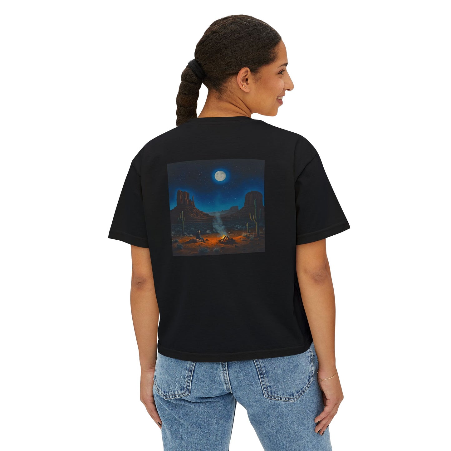 Moonlit Cowboy Campfire Boxy Tee