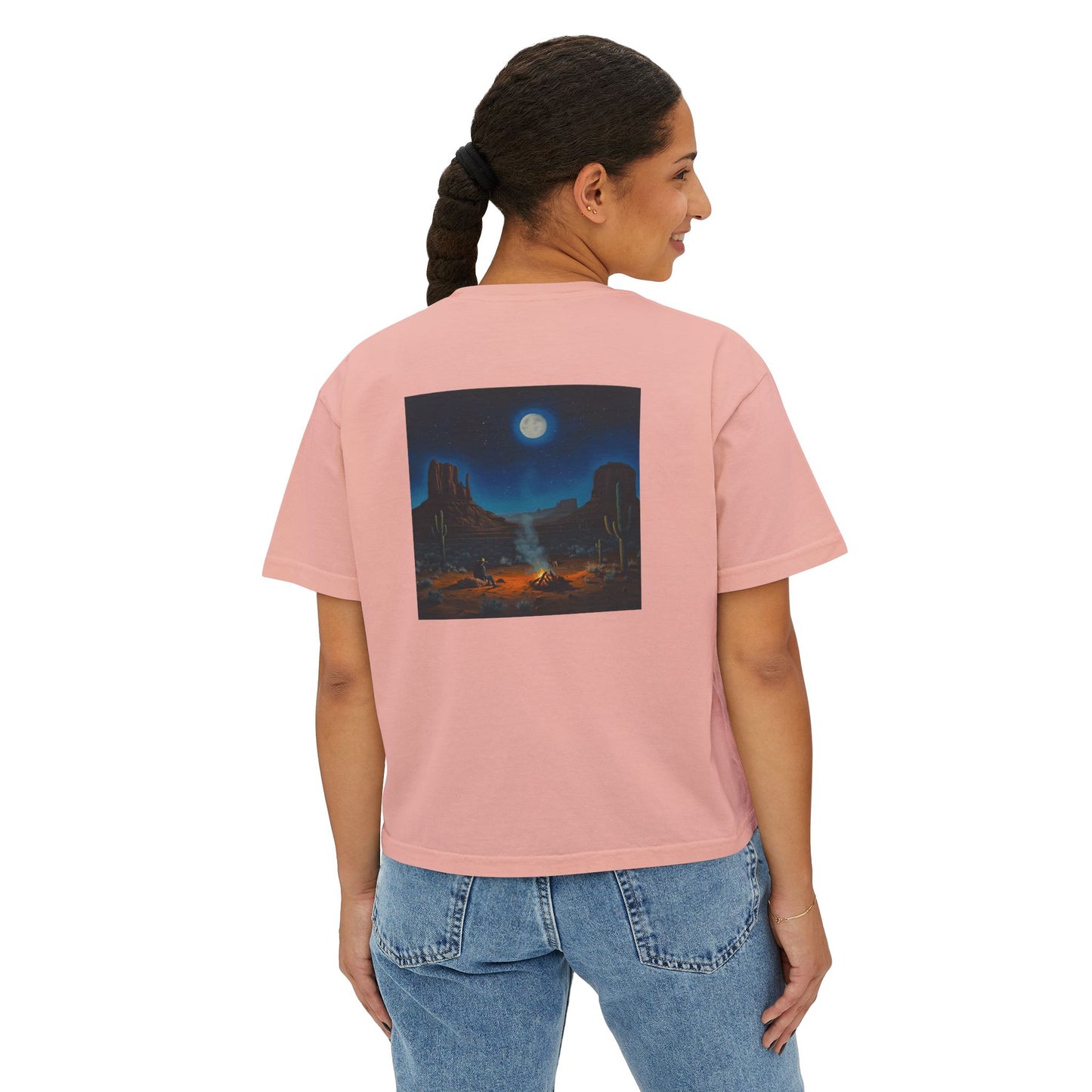 Moonlit Cowboy Campfire Boxy Tee