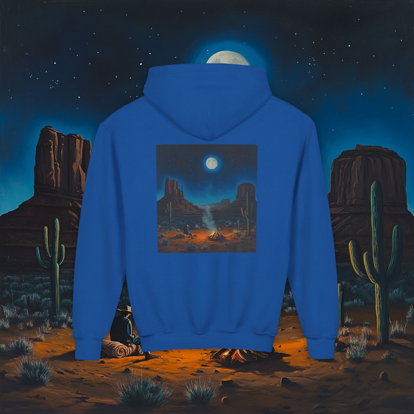 Moonlit Cowboy Campfire Kids Hoodie