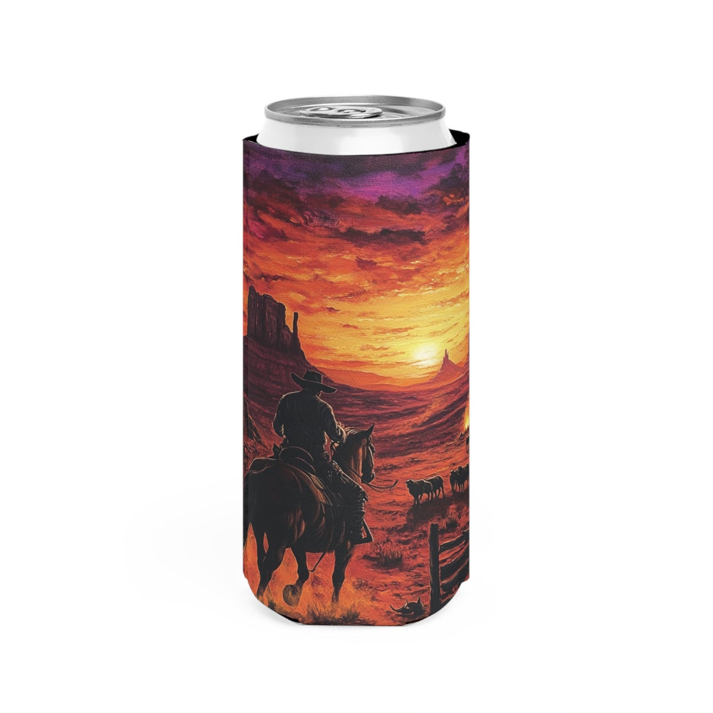 Cowboy Sunset Slim Can Koozie