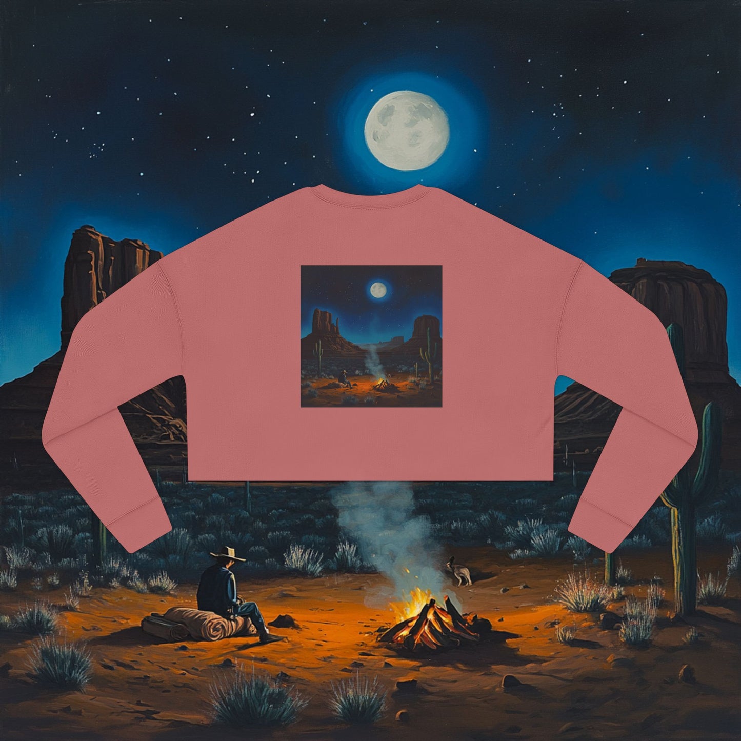 Moonlit Cowboy Campfire Crop Sweatshirt