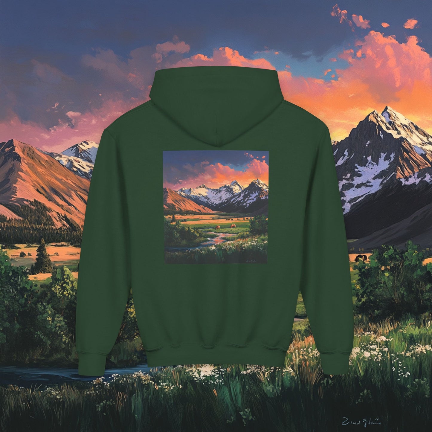 Horse Valley Sunset Kids Hoodie