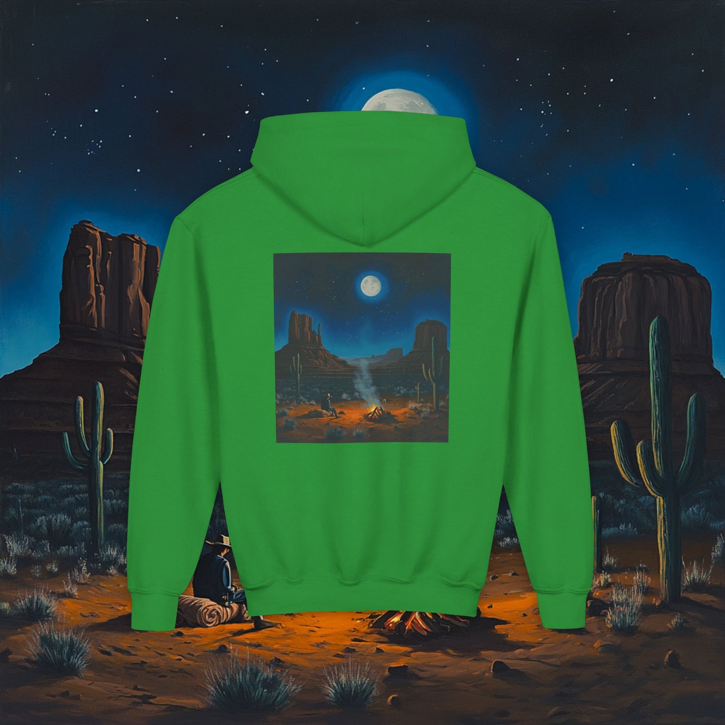 Moonlit Cowboy Campfire Kids Hoodie
