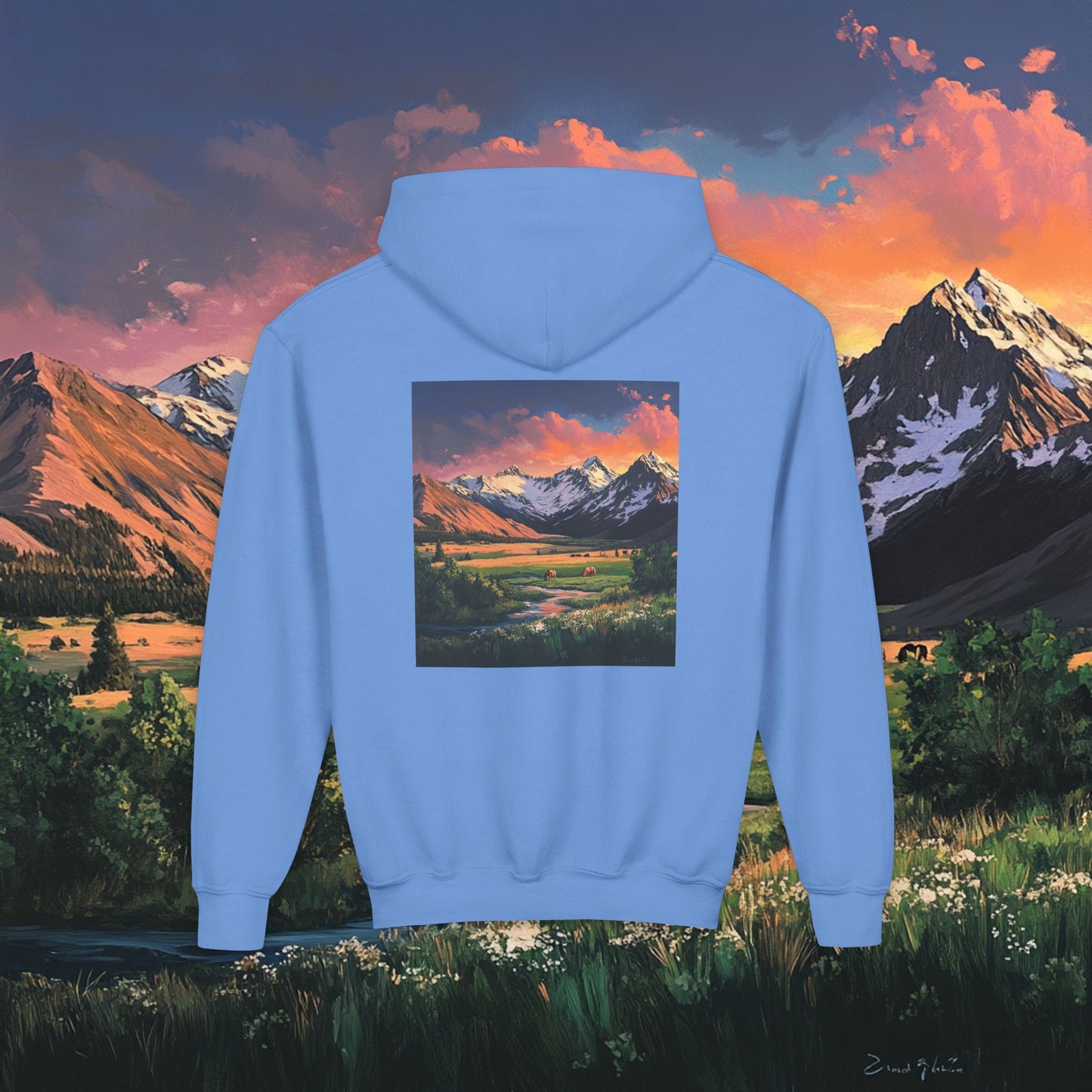 Horse Valley Sunset Kids Hoodie